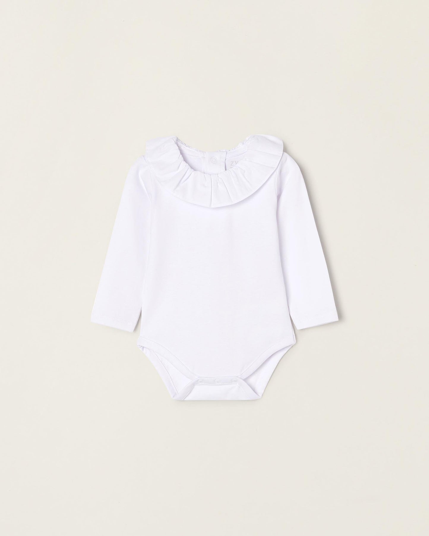 Bodysuit-Blouse with Ruffles in Cotton for Newborn Girls, White