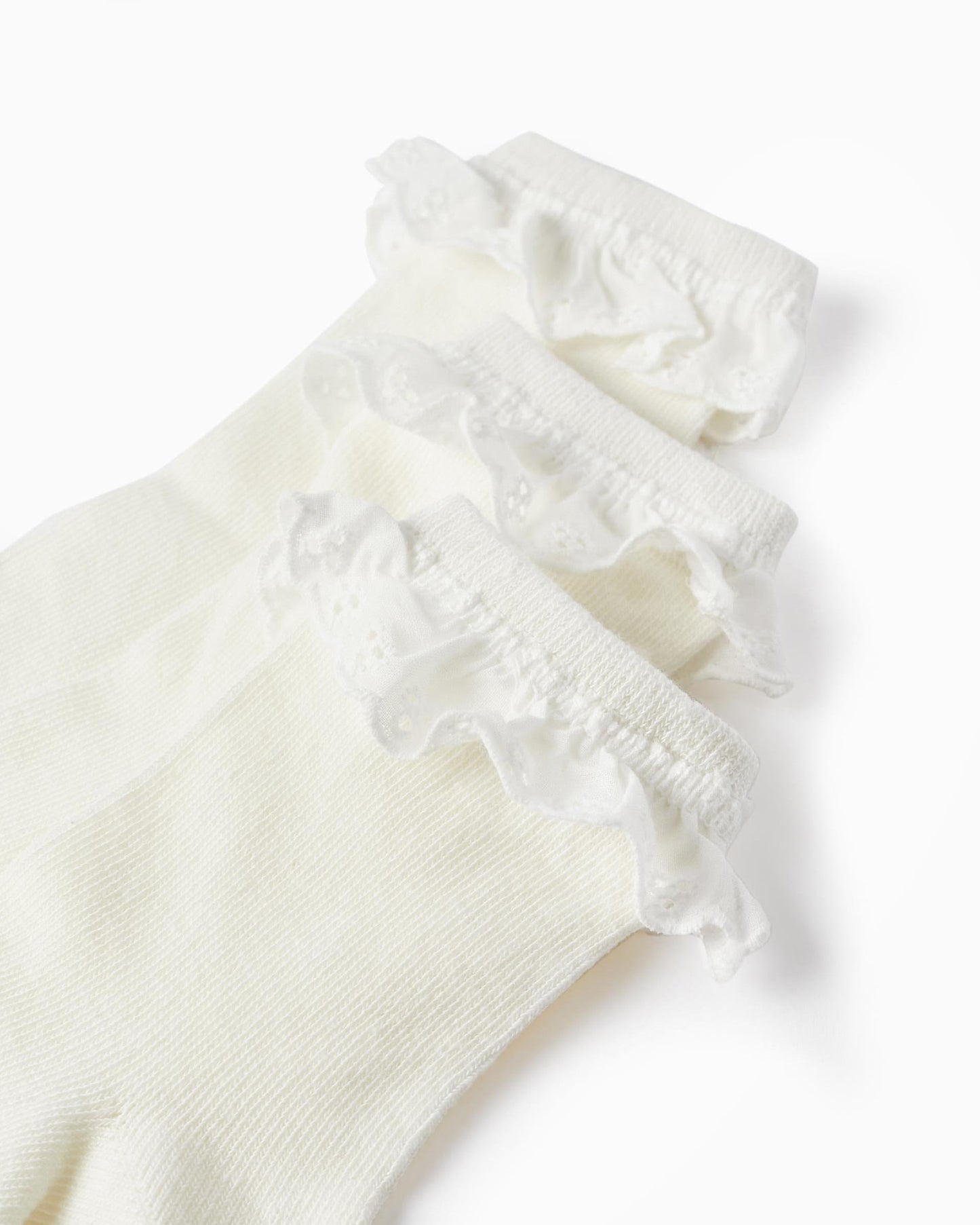 Pack of 3 Pairs of Socks with English Embroidery for Girls, White