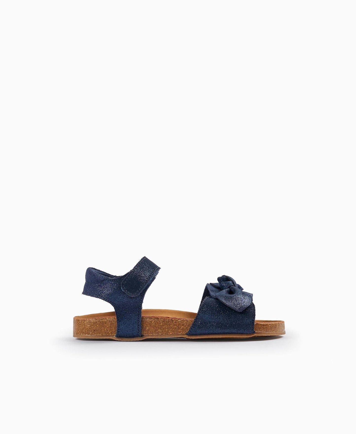 Leather Sandals with Glitter and Bows for Girls, Dark Blue