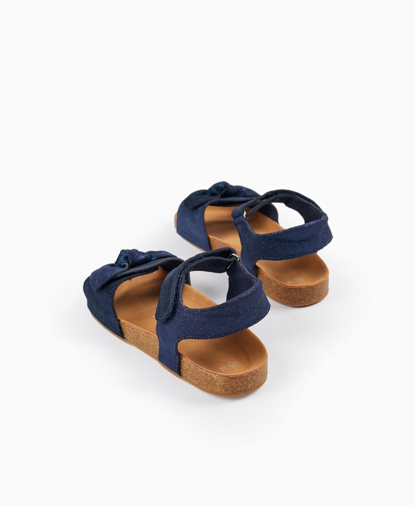 Leather Sandals with Glitter and Bows for Girls, Dark Blue