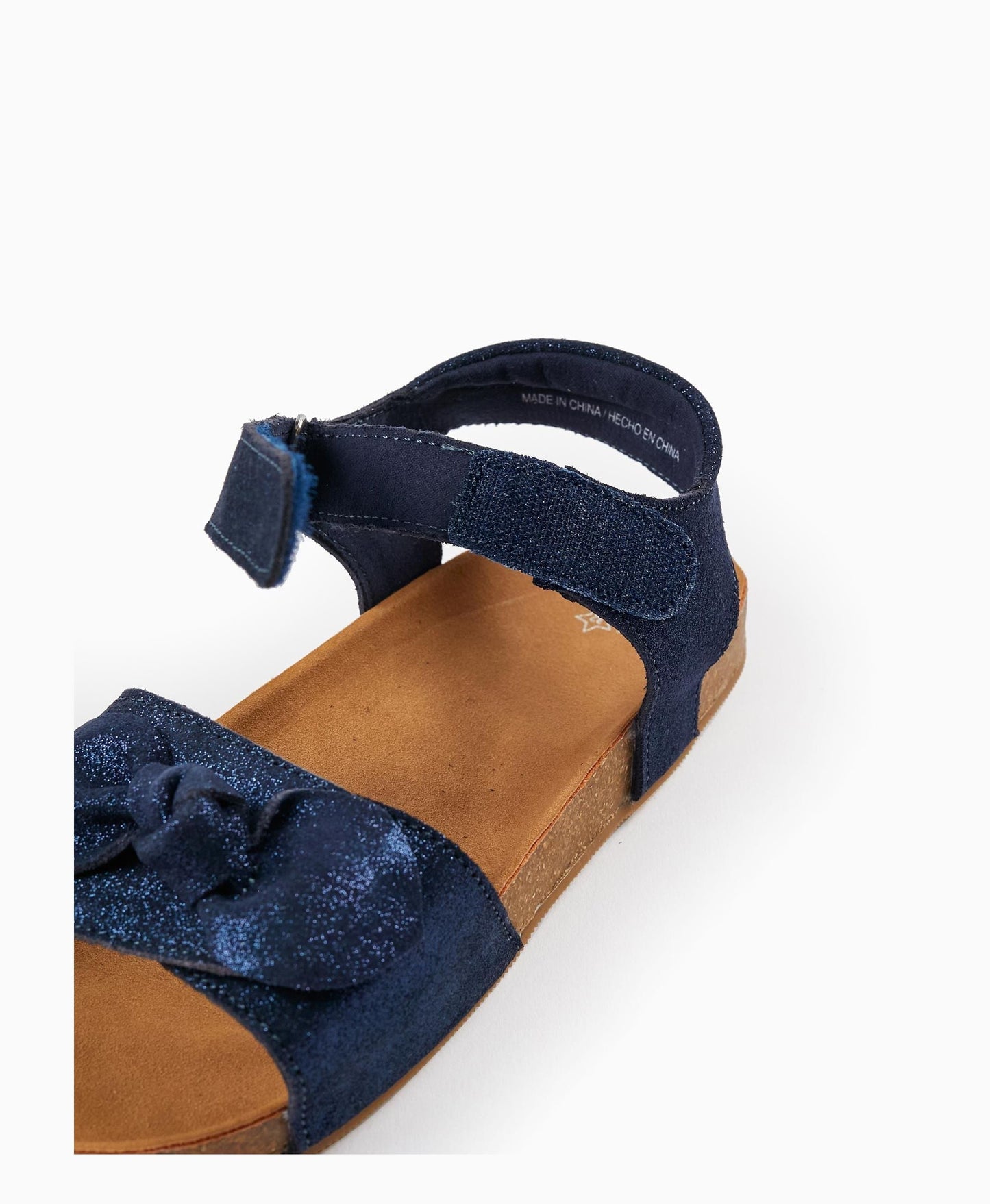 Leather Sandals with Glitter and Bows for Girls, Dark Blue