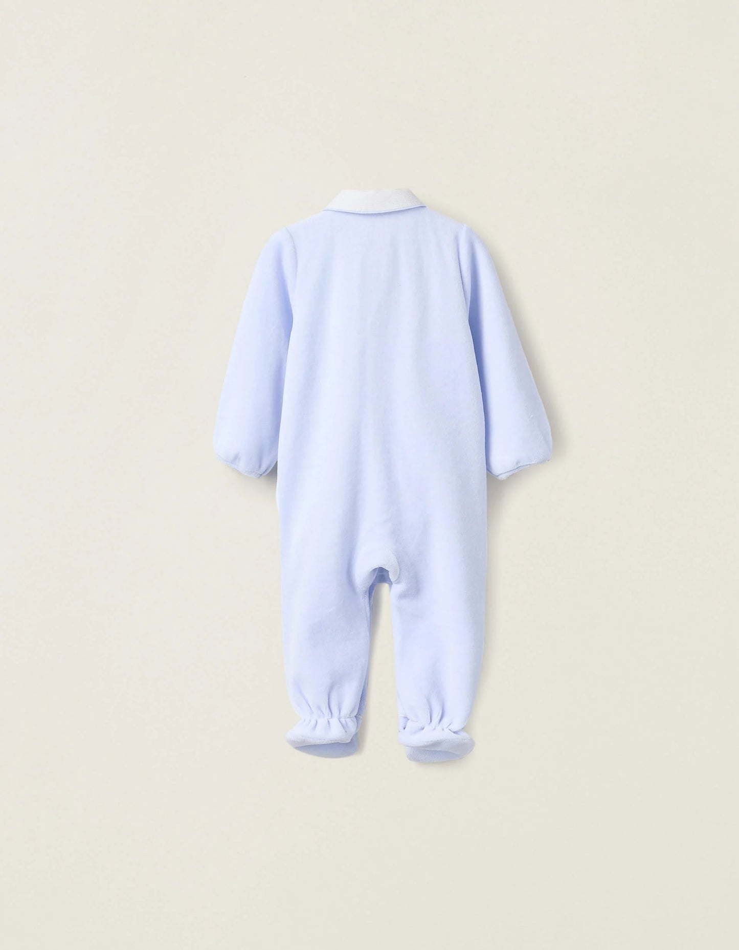 Velours Sleepsuit with Pleated Detail for Newborns, Blue