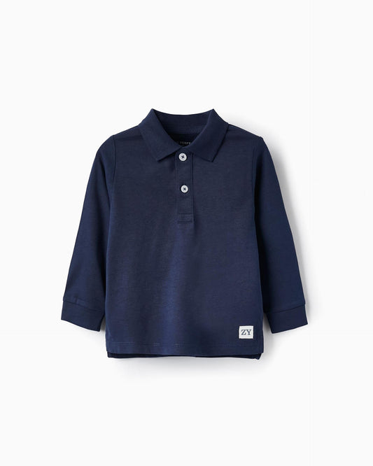Long Sleeve Cotton Polo for Baby Boys, Dark Blue