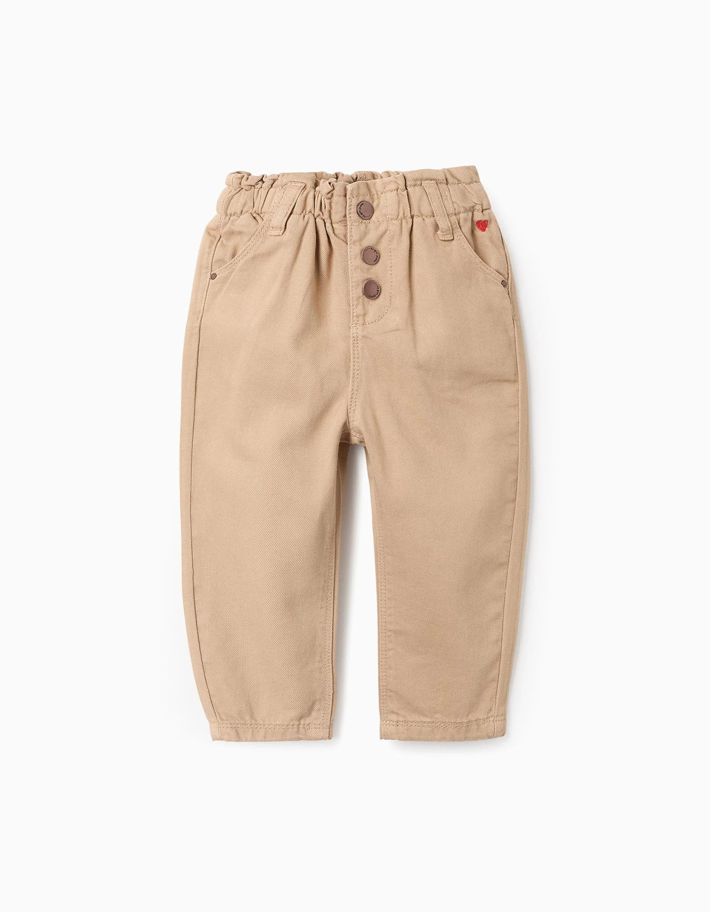 Twill Footed Trousers for Baby Girls 'Paperbag', Beige