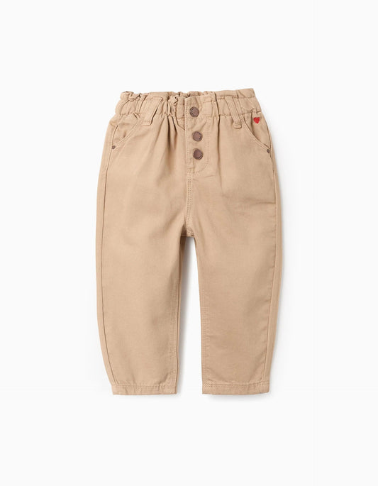 Twill Footed Trousers for Baby Girls 'Paperbag', Beige
