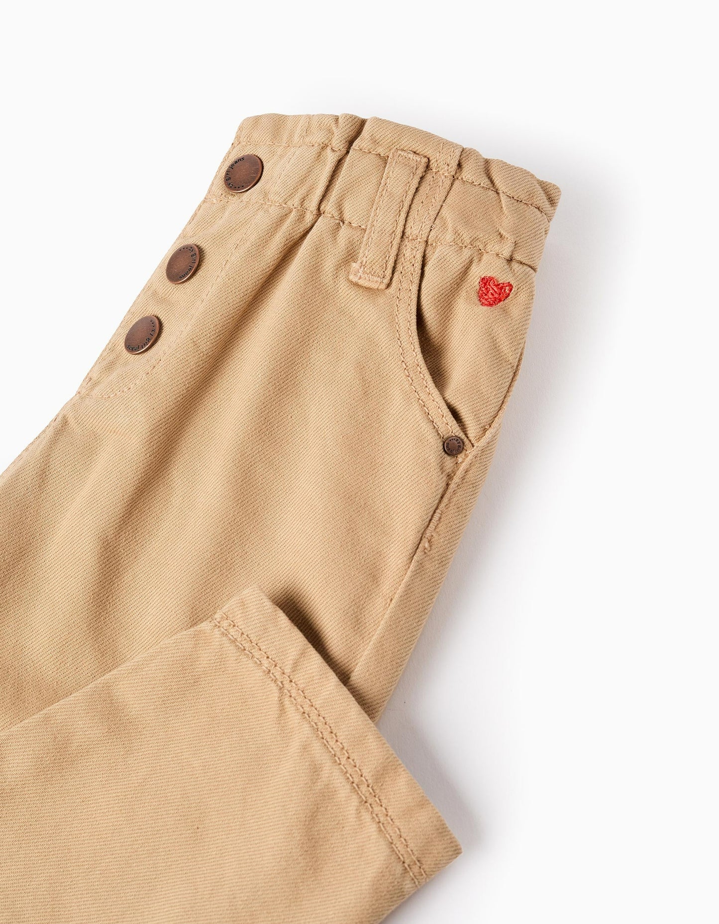 Twill Footed Trousers for Baby Girls 'Paperbag', Beige