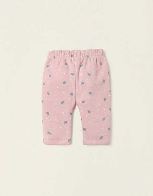 Thermal Effect Trousers for Newborn Girls 'Leaves & Dots', Pink