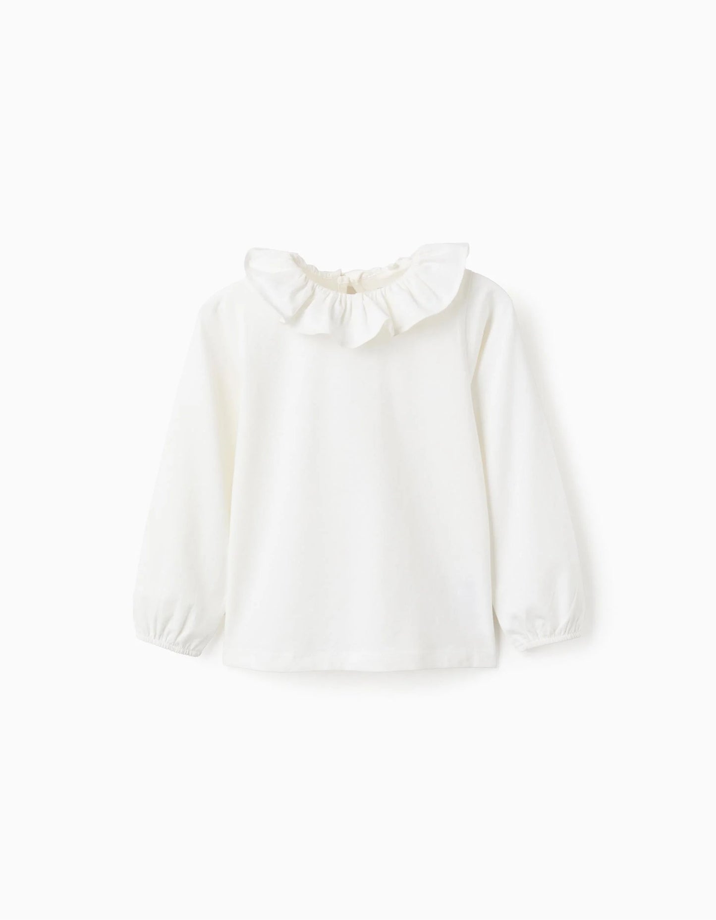 Long-sleeved T-shirt with Ruffle Collar for Girls, White