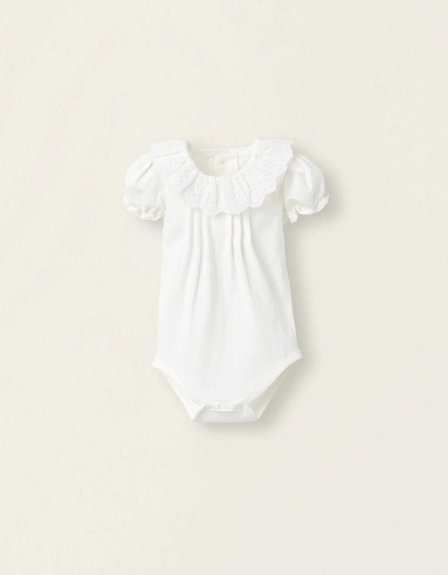 Bodysuit-Blouse with Broderie Anglaise in Cotton for Newborn Girls, White