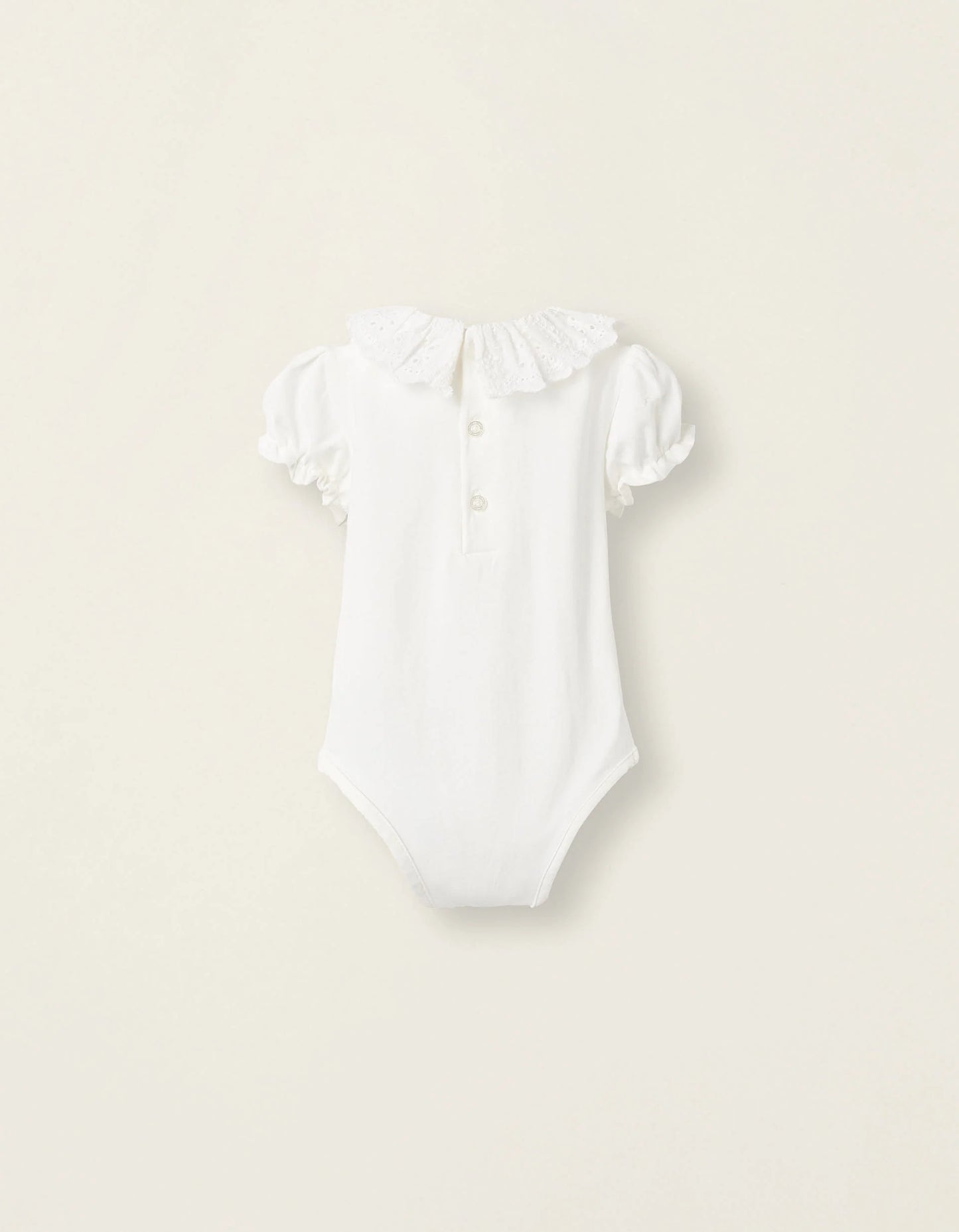 Bodysuit-Blouse with Broderie Anglaise in Cotton for Newborn Girls, White