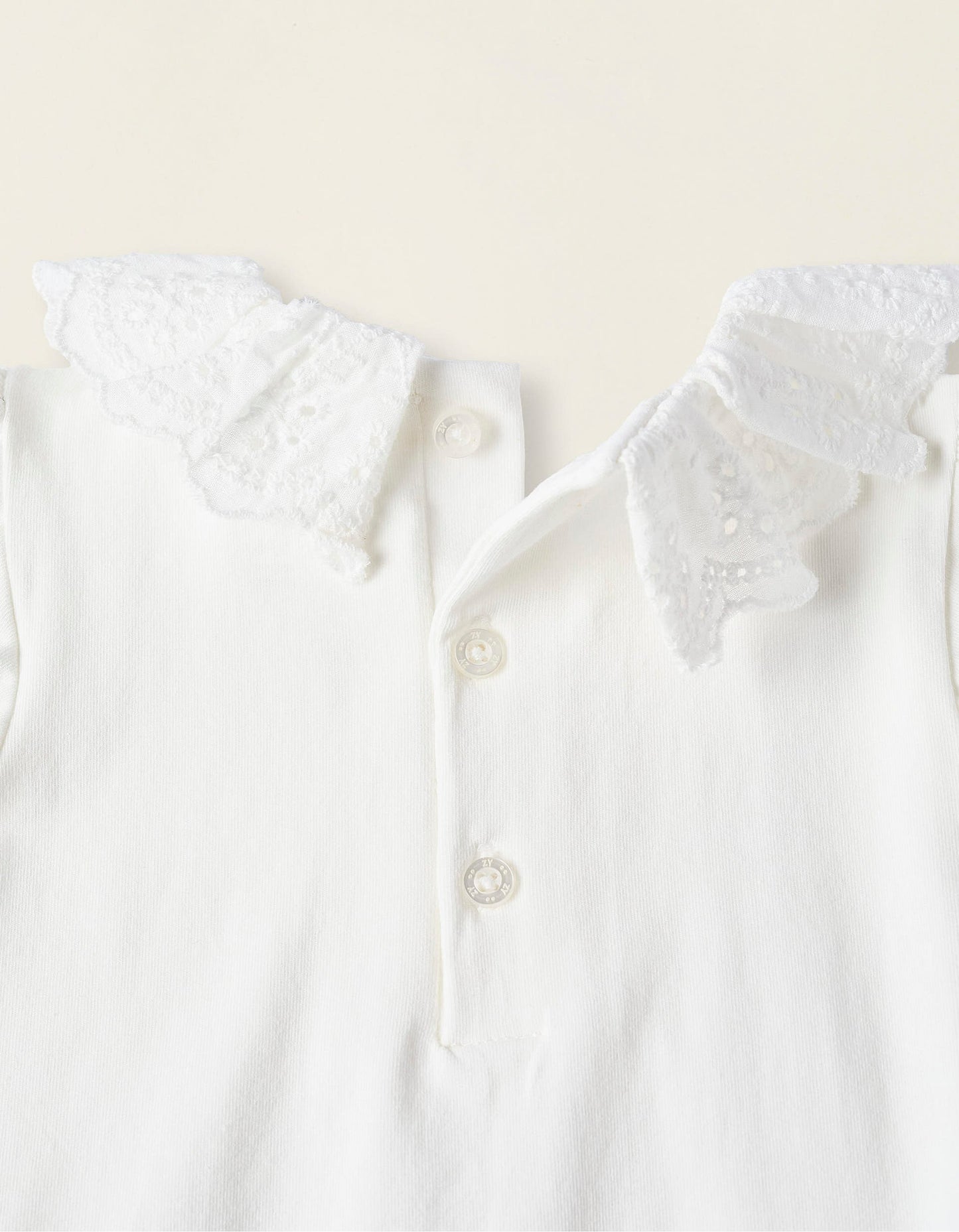 Bodysuit-Blouse with Broderie Anglaise in Cotton for Newborn Girls, White