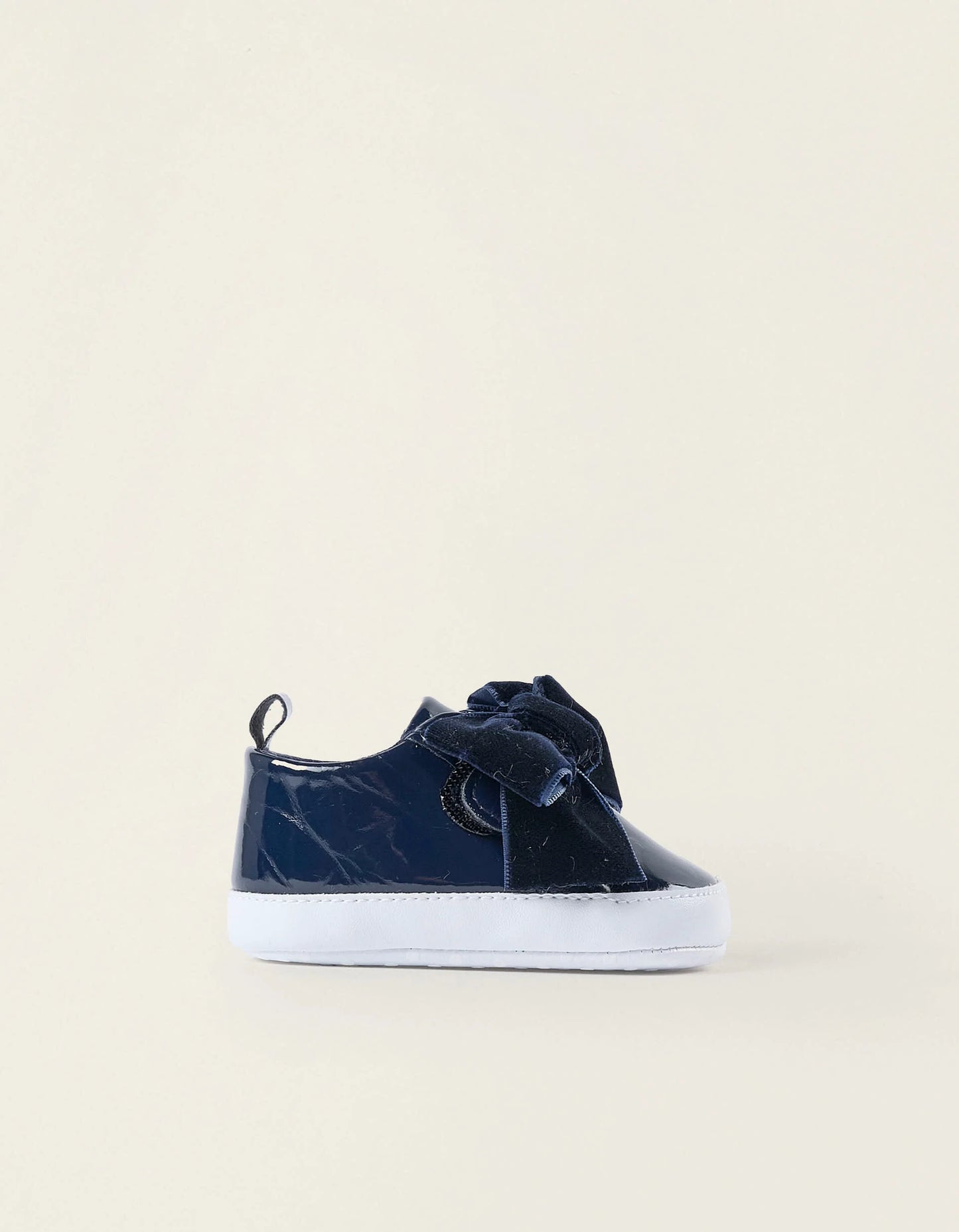 Patent Shoes with Bow for Newborn Girls, Dark Blue