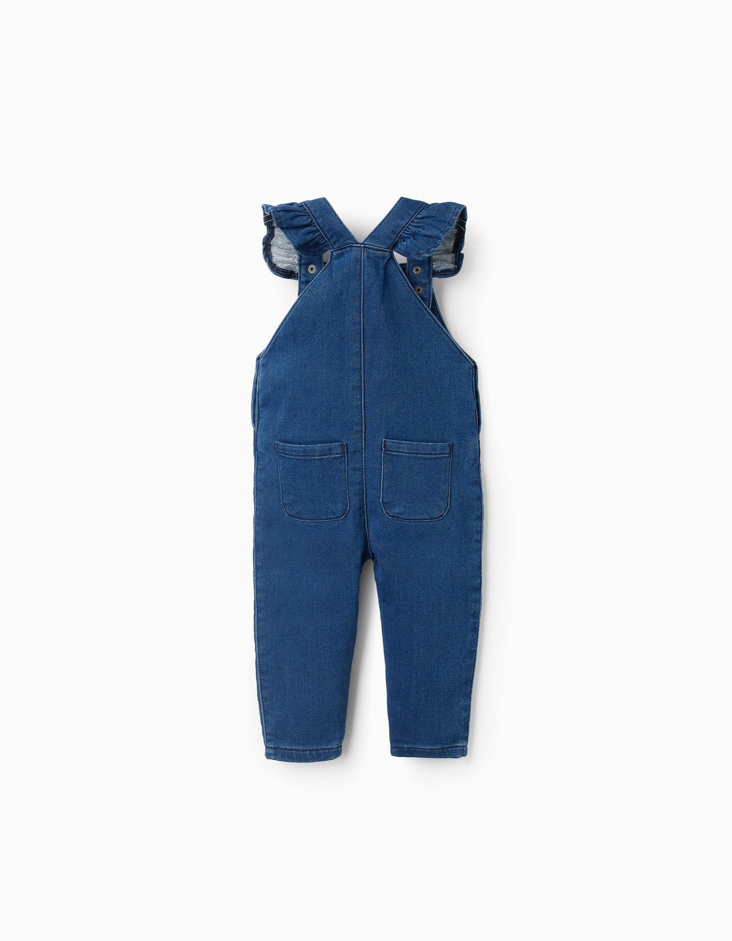 Denim Dungarees with Ruffles for Baby Girls, Blue
