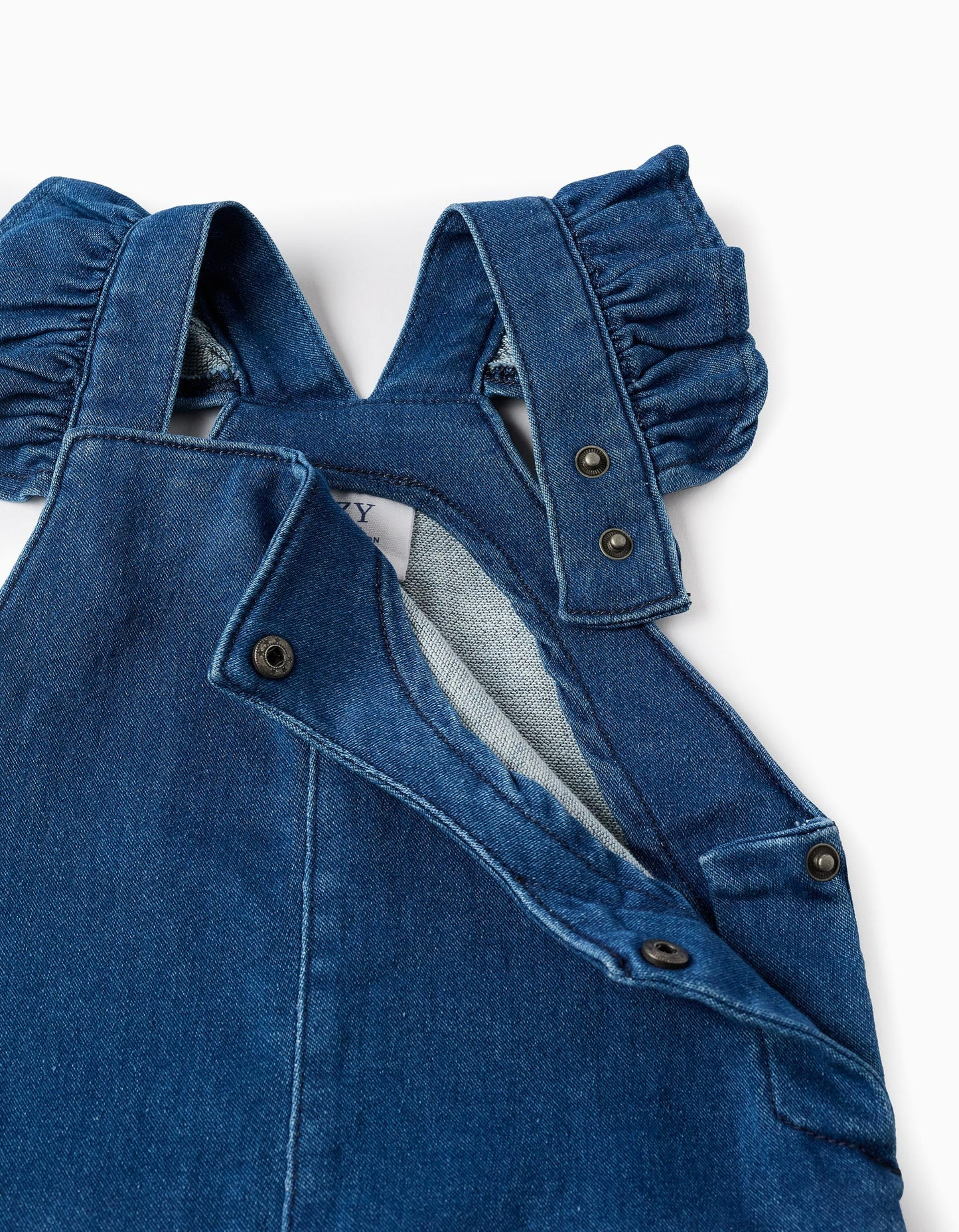 Denim Dungarees with Ruffles for Baby Girls, Blue