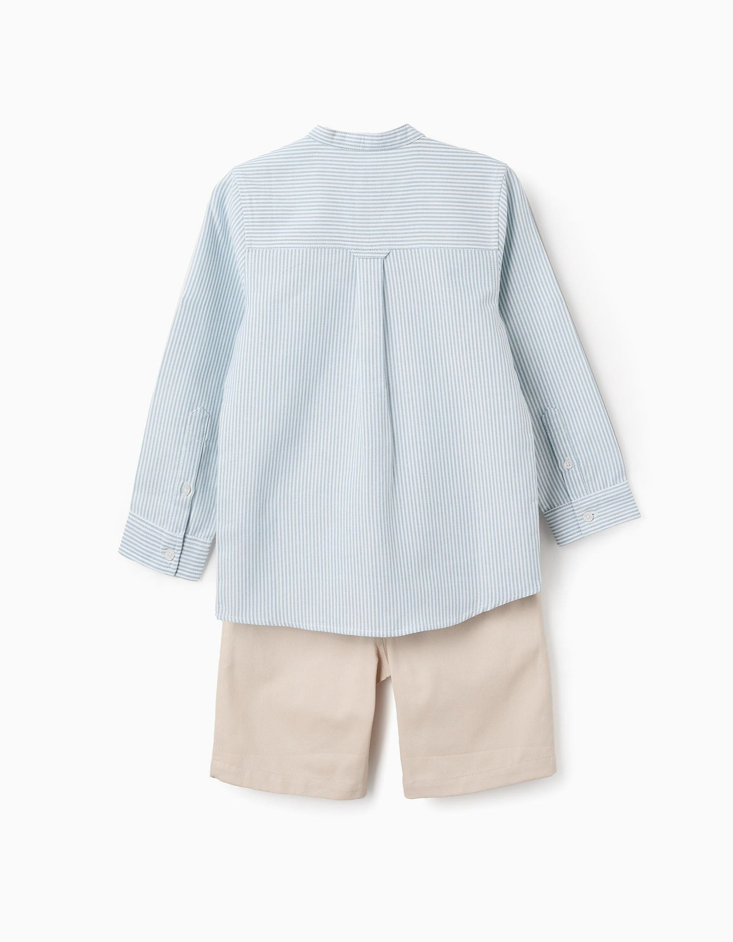 Striped Shirt + Twill Shorts for Boys, Blue/Beige