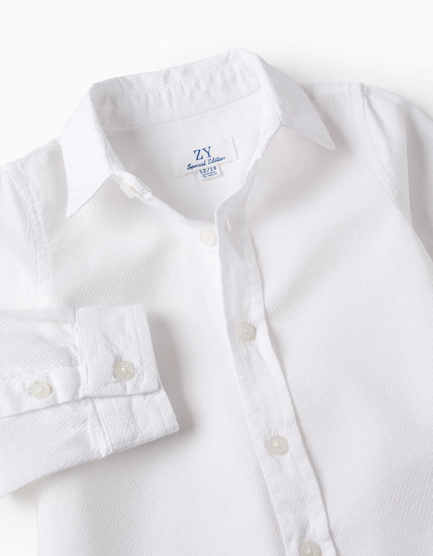 Cotton Textured Shirt for Baby Boys, White