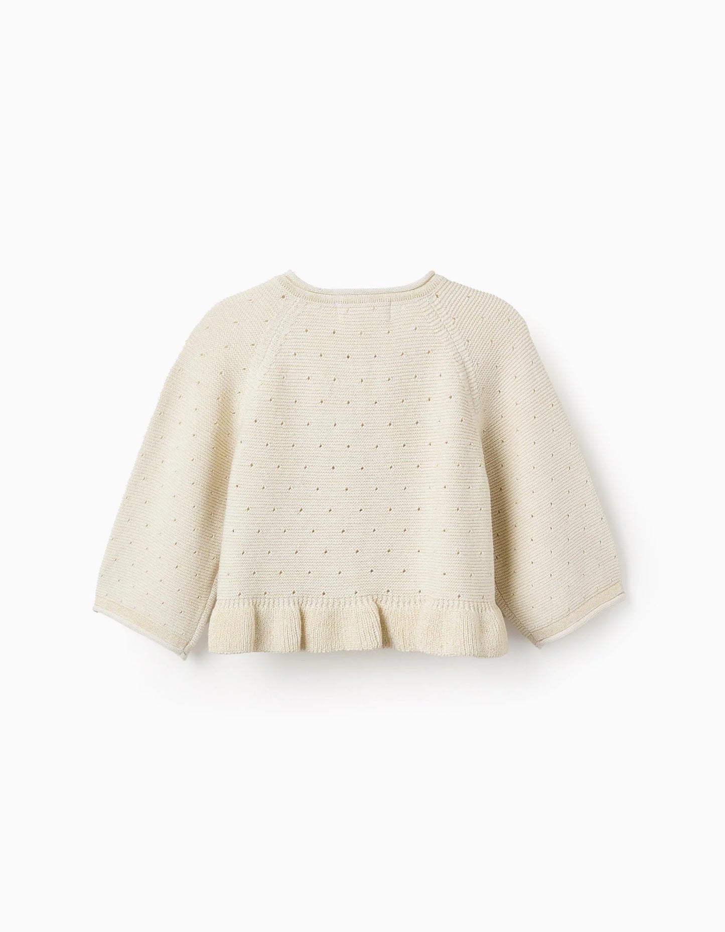 Knitted Cardigan with Ruffles for Baby Girls, Beige/Gold