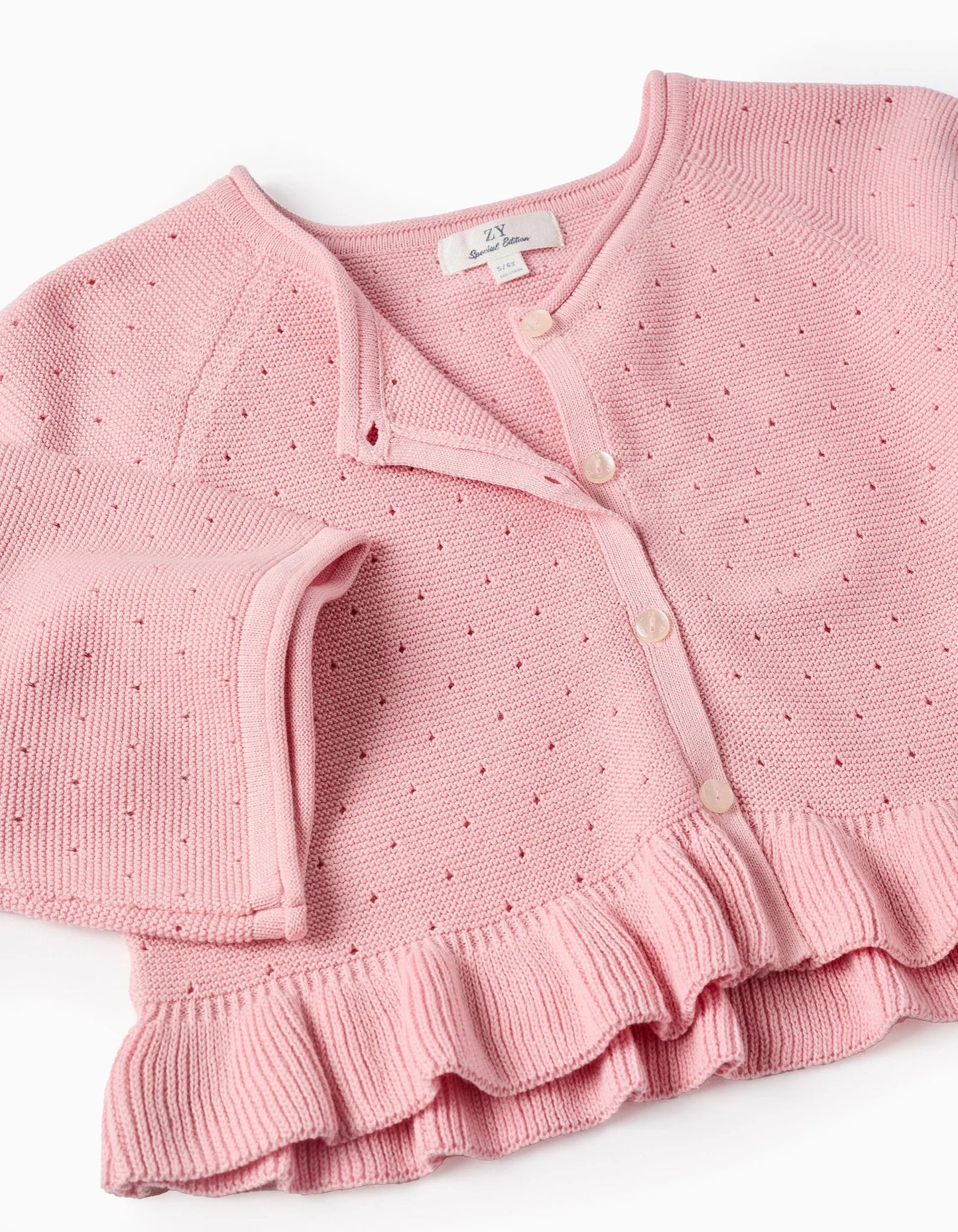 Openwork Cardigan with Ruffles for Girls, Pink