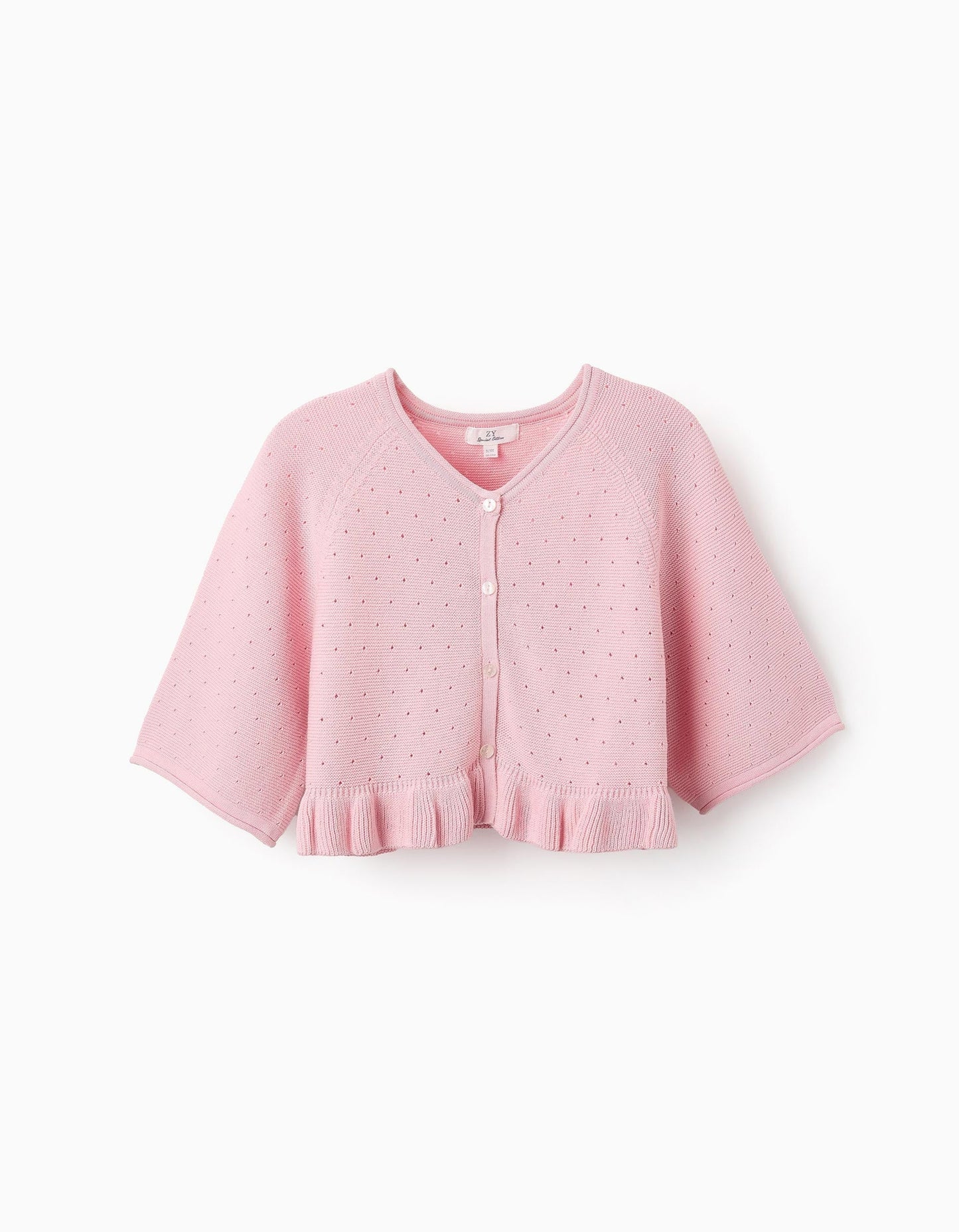 Openwork Cardigan with Ruffles for Girls, Pink