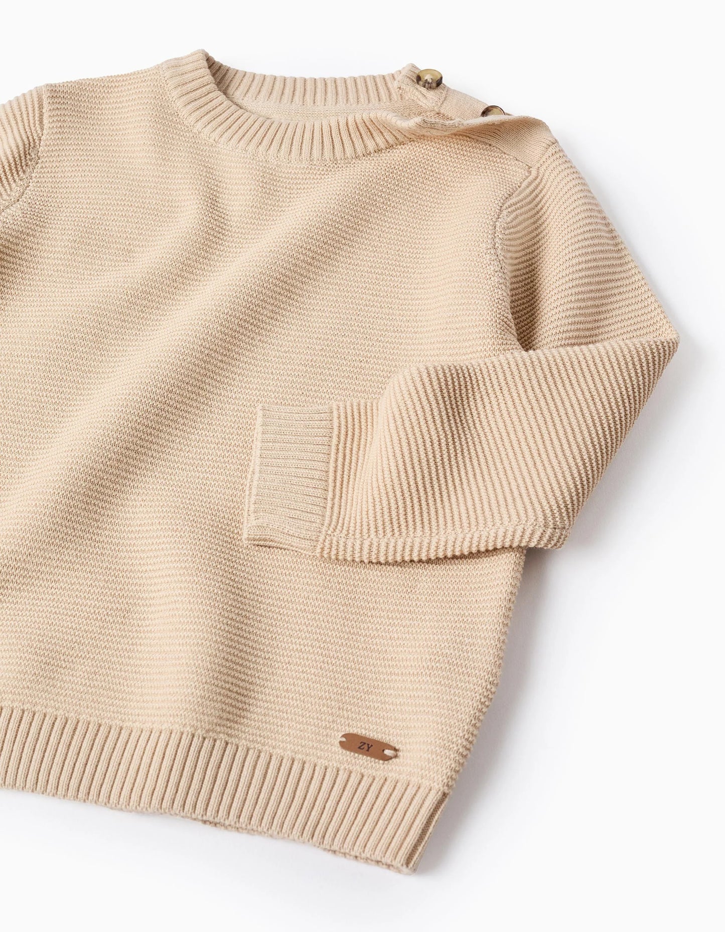 Knitted Jumper with Texture for Baby Boys, Beige