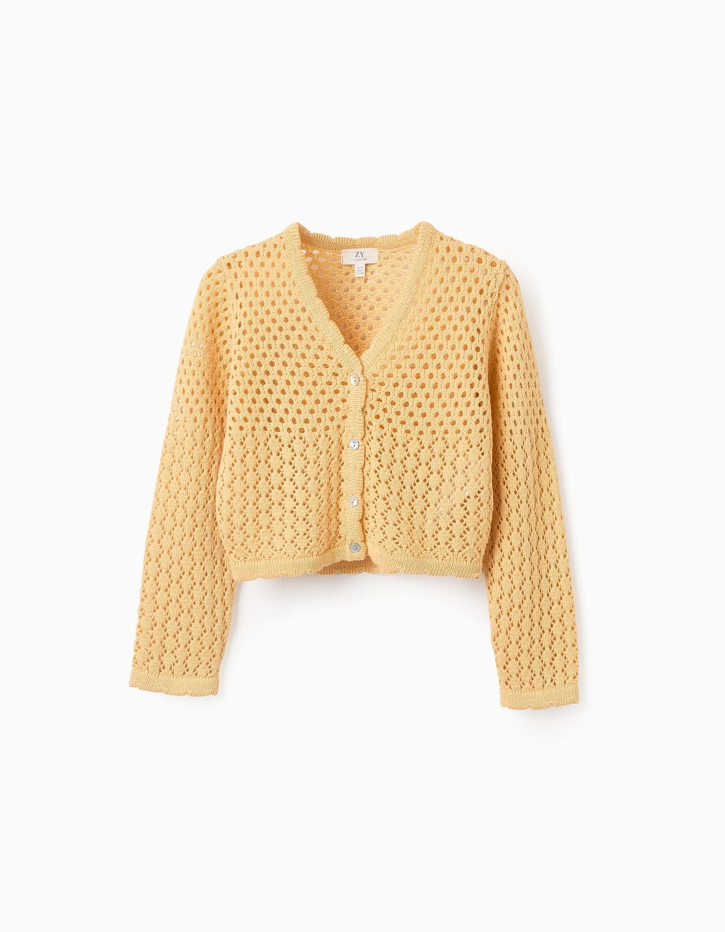 Cardigan in Cotton with Openwork for Girls, Yellow