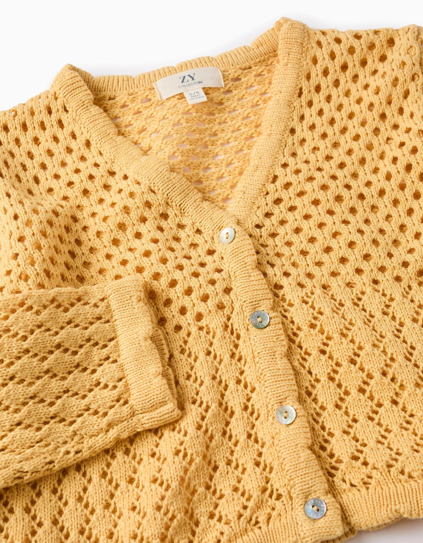 Cardigan in Cotton with Openwork for Girls, Yellow