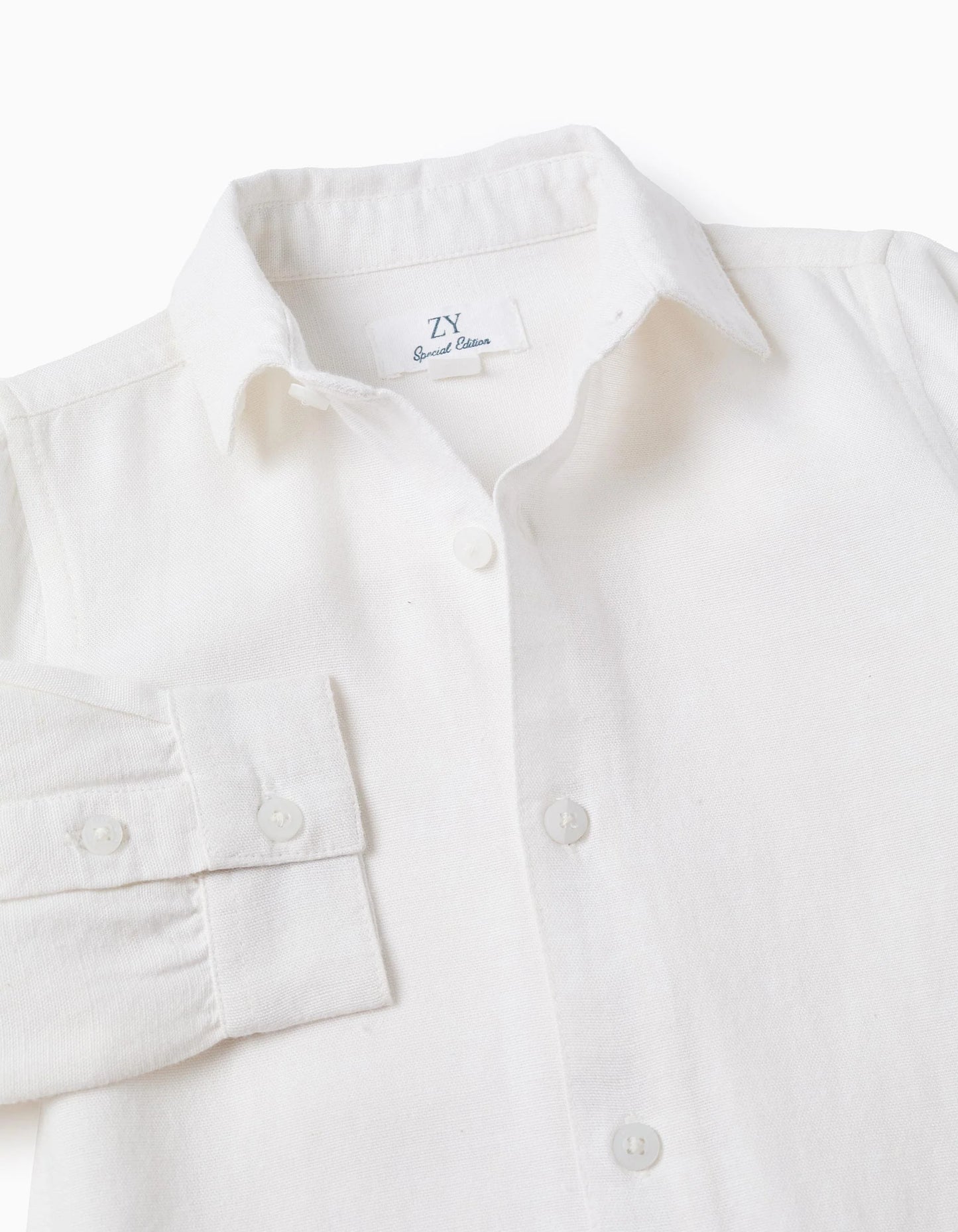 Shirt in Viscose, Cotton and Linen for Baby Boys, White