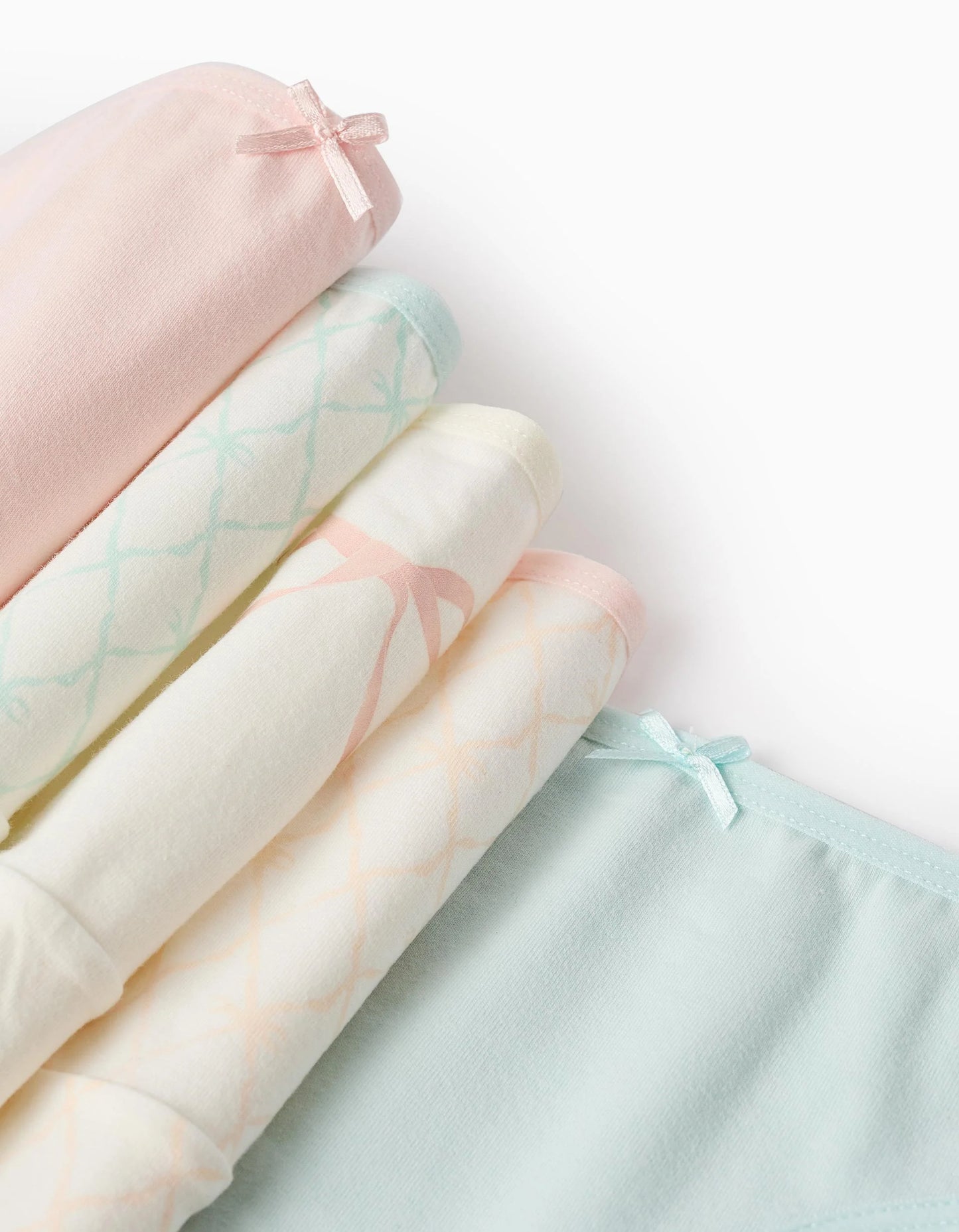 Pack of 5 Briefs for Girls 'Bows', White/Pink/Blue