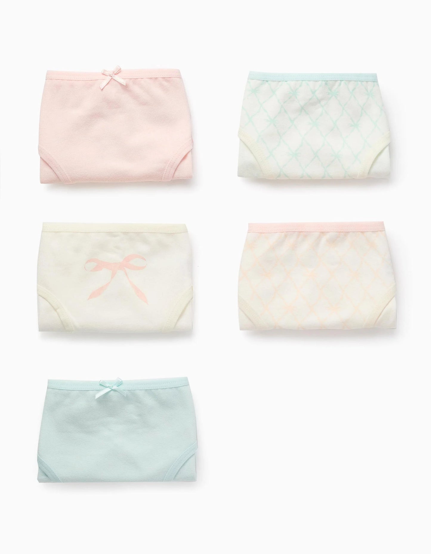 Pack of 5 Briefs for Girls 'Bows', White/Pink/Blue