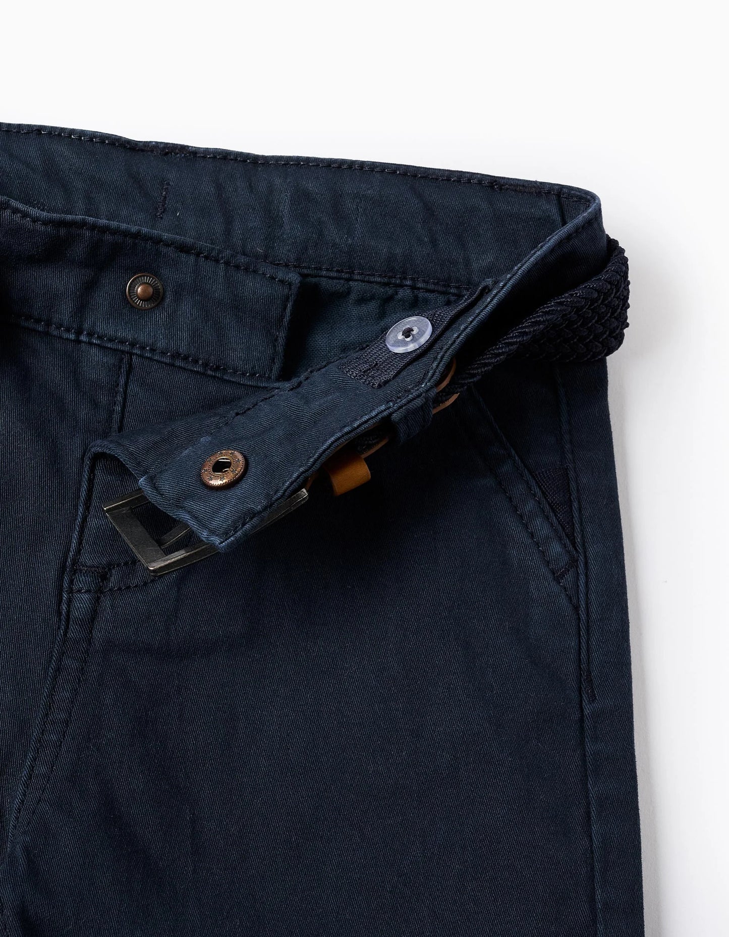 Chino Twill Shorts with Belt for Baby Boys, Dark Blue