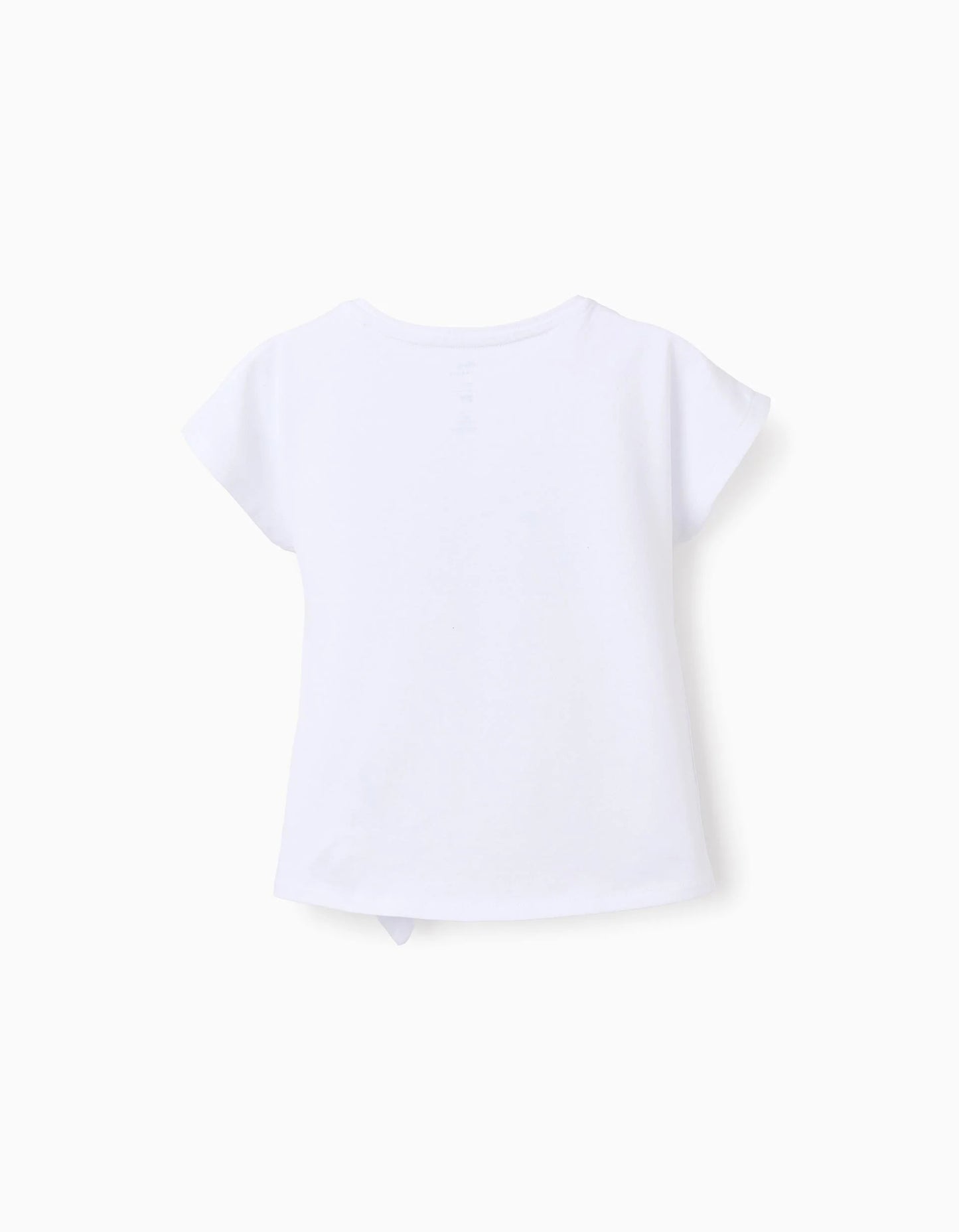 Cotton T-shirt with Bow at the Hem for Girls 'Stitch & Angel', White