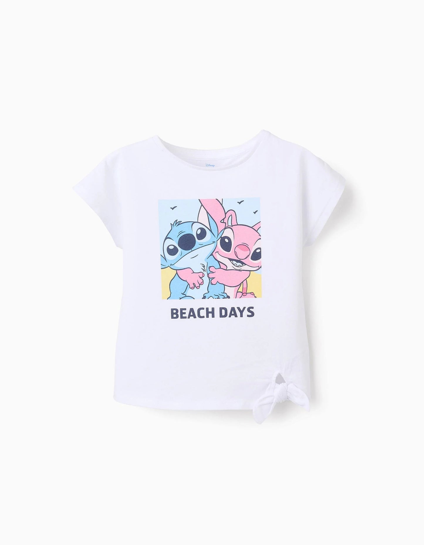 Cotton T-shirt with Bow at the Hem for Girls 'Stitch & Angel', White