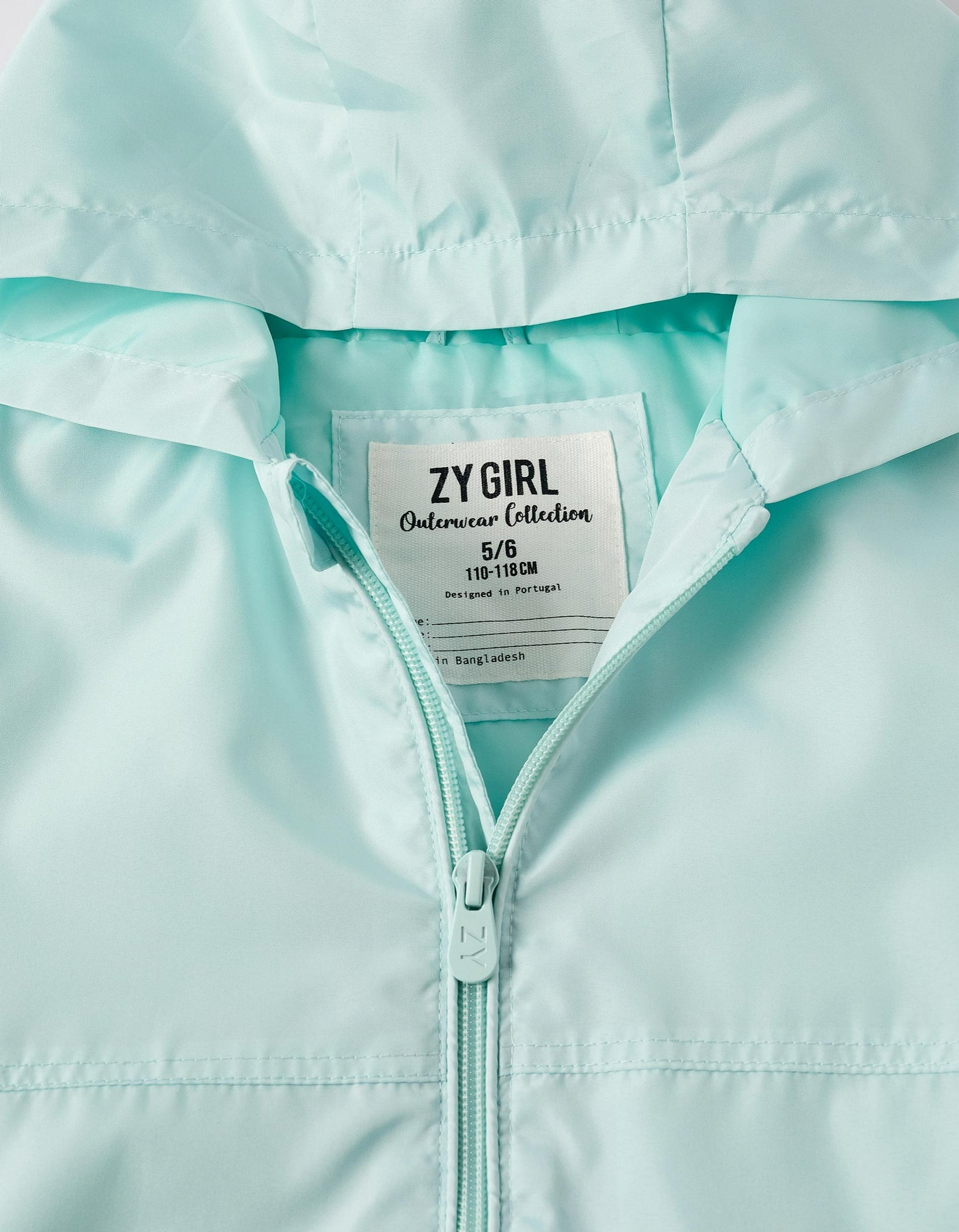 Hooded Windbreaker for Girls, Aqua Green