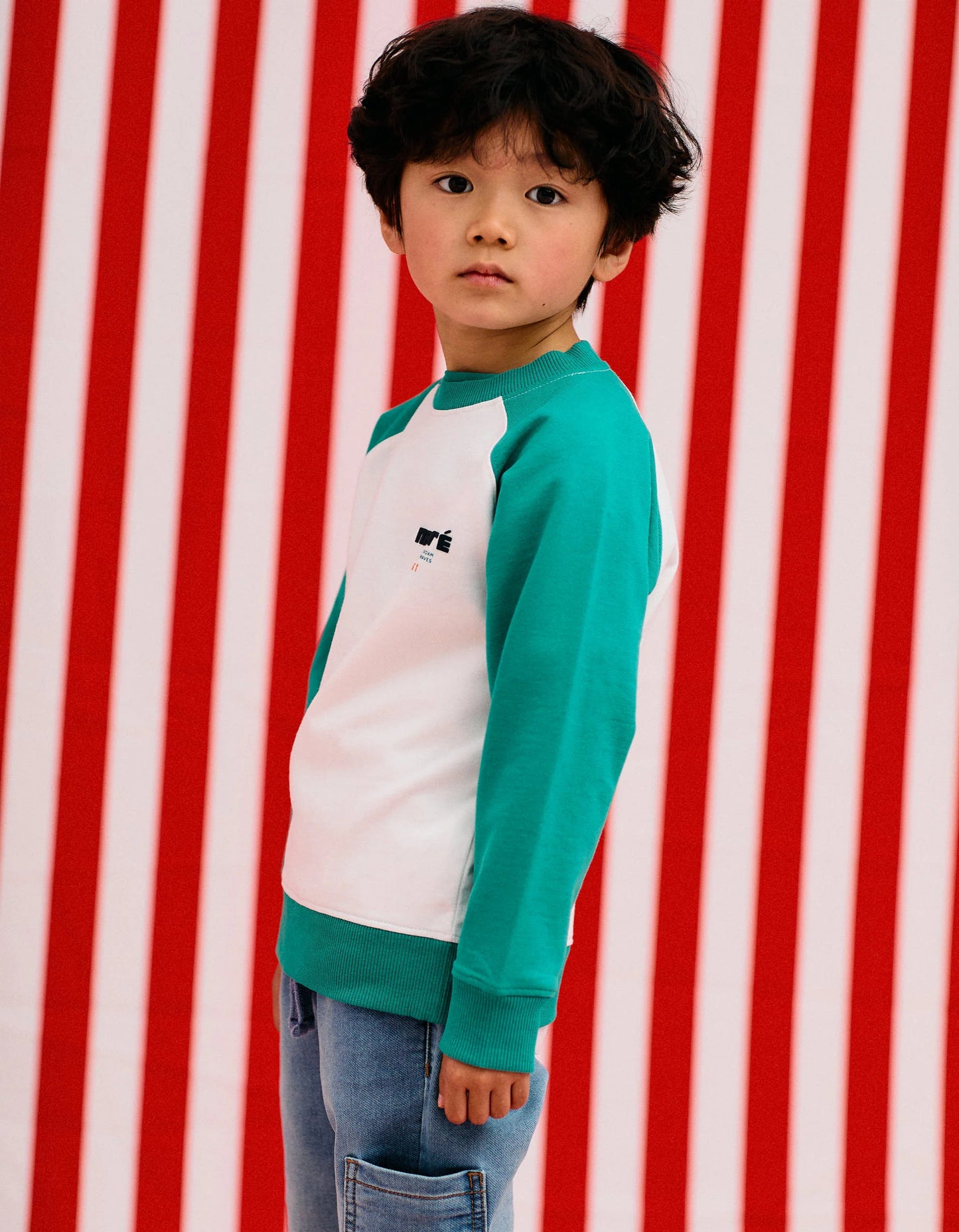 Raglan Sleeve Sweatshirt for Boys 'Nazaré', White/Green