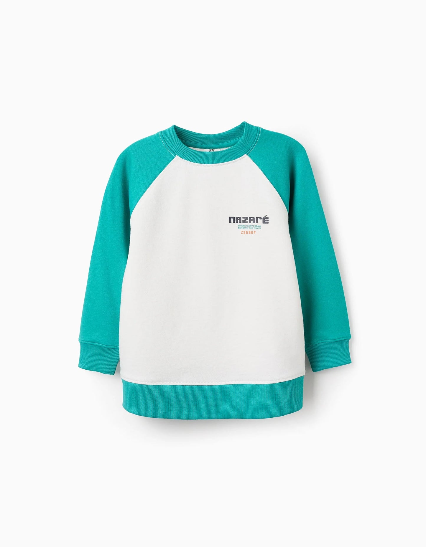 Raglan Sleeve Sweatshirt for Boys 'Nazaré', White/Green