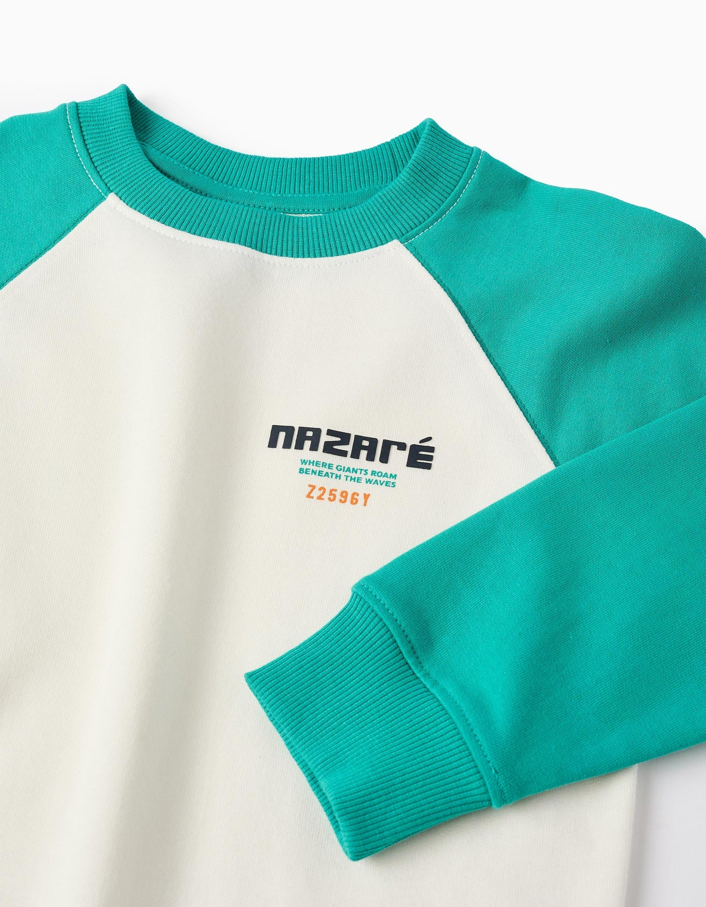 Raglan Sleeve Sweatshirt for Boys 'Nazaré', White/Green