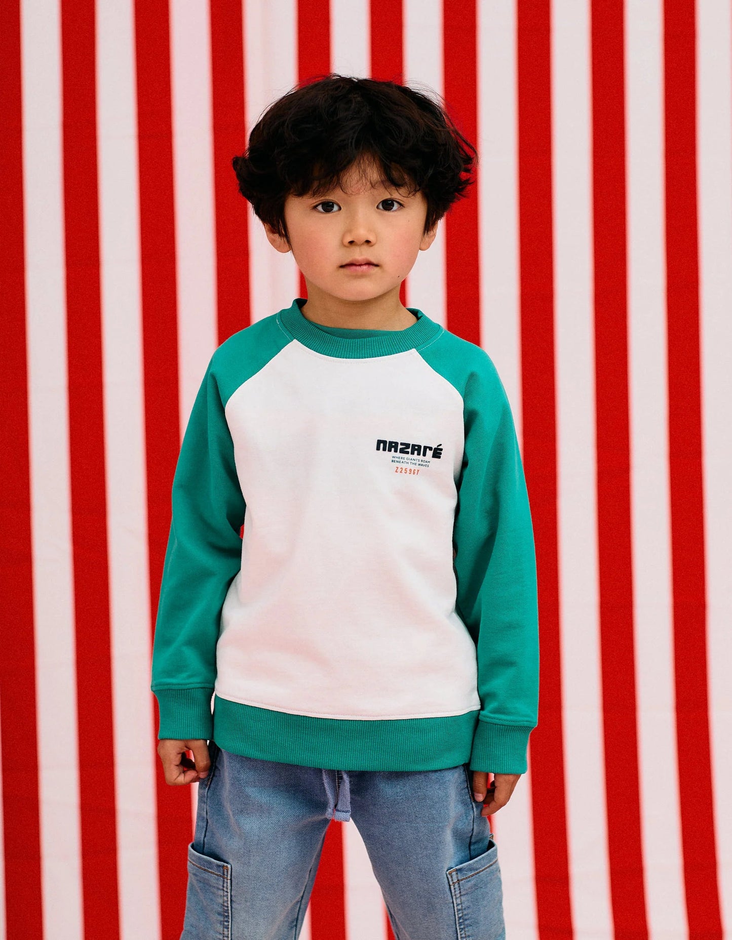 Raglan Sleeve Sweatshirt for Boys 'Nazaré', White/Green