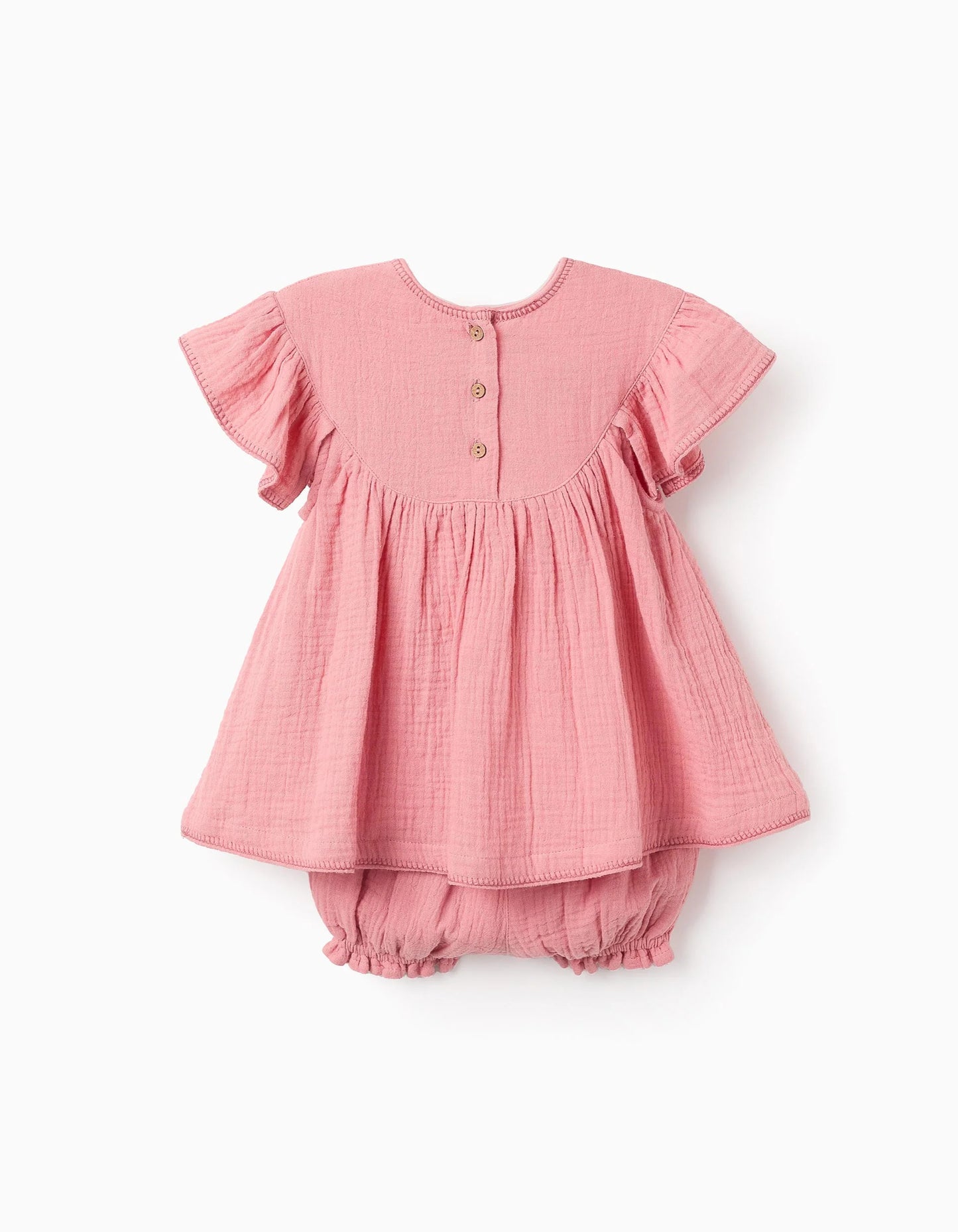 Dress + Bloomers in Cotton Muslin for Baby Girls, Pink