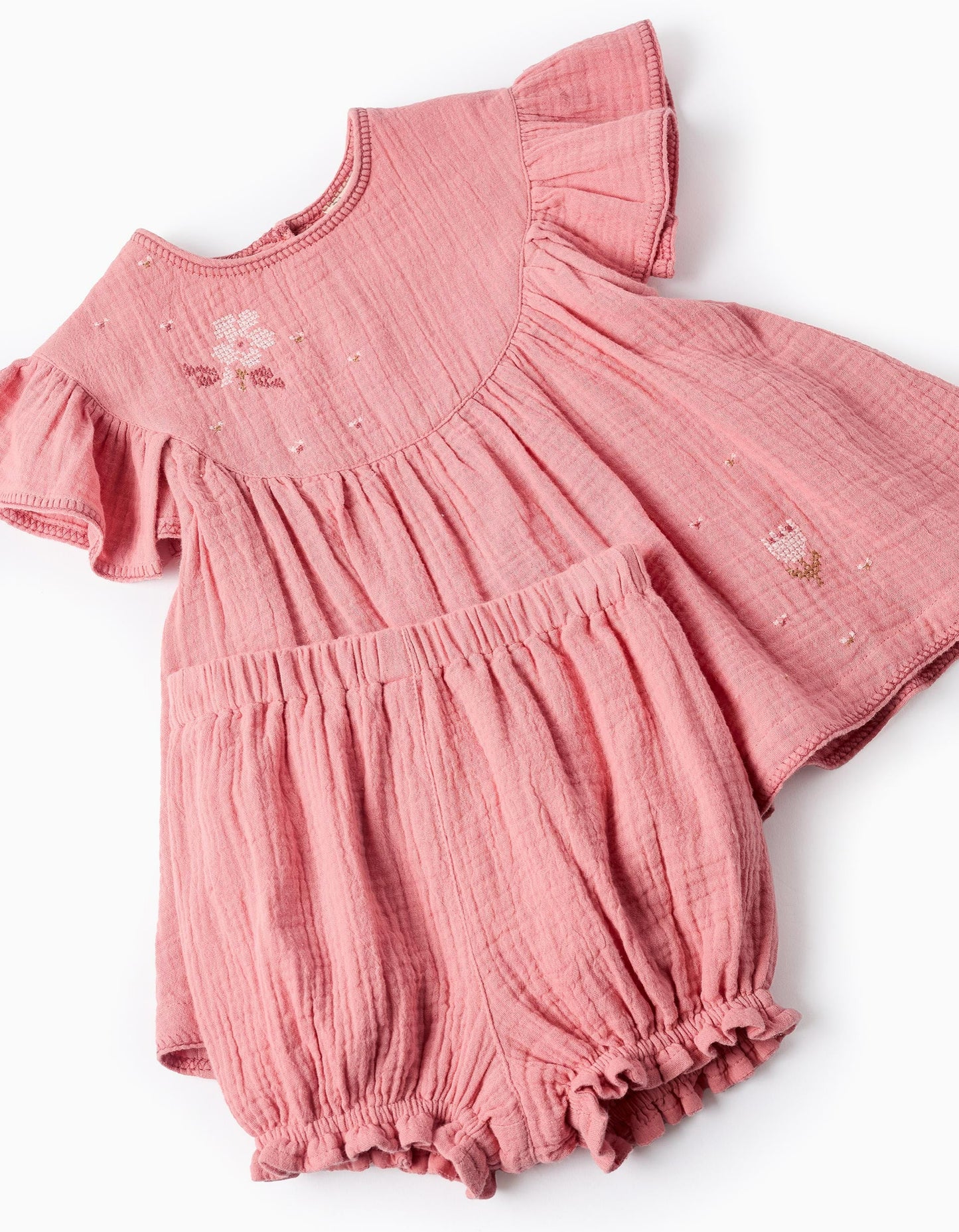 Dress + Bloomers in Cotton Muslin for Baby Girls, Pink