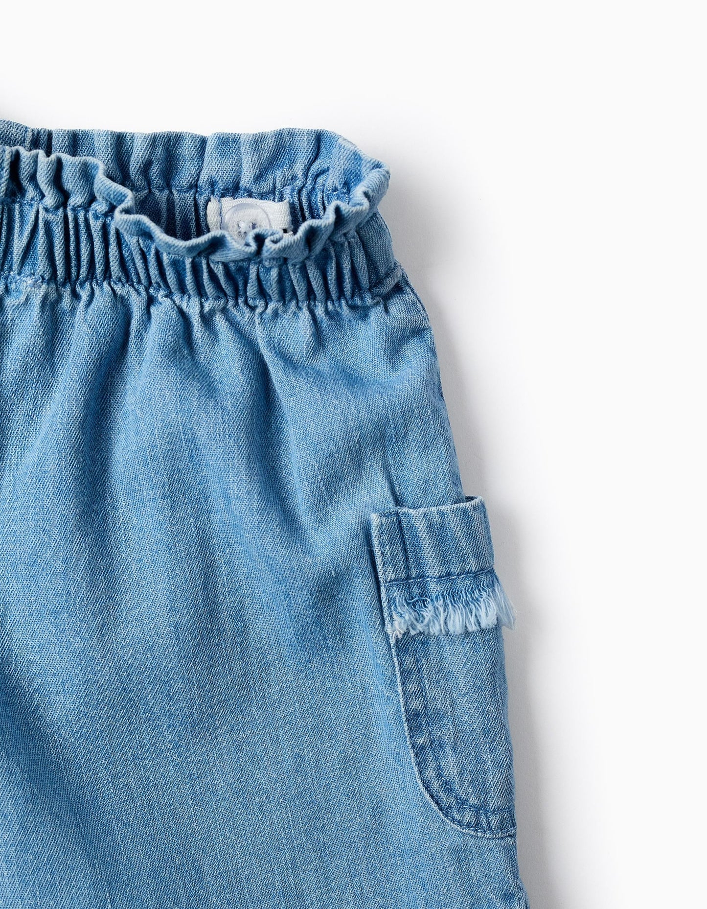 Denim Shorts with Frayed Details for Baby Girls, Blue