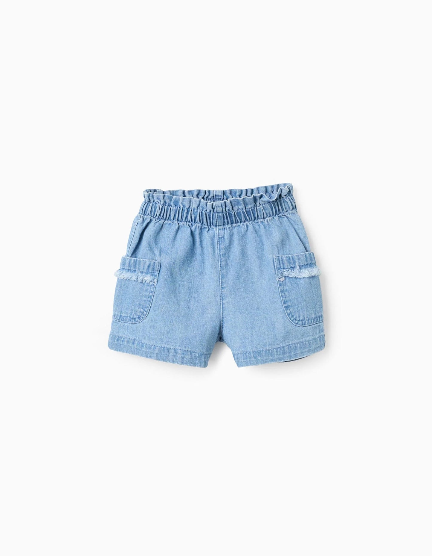 Denim Shorts with Frayed Details for Baby Girls, Blue