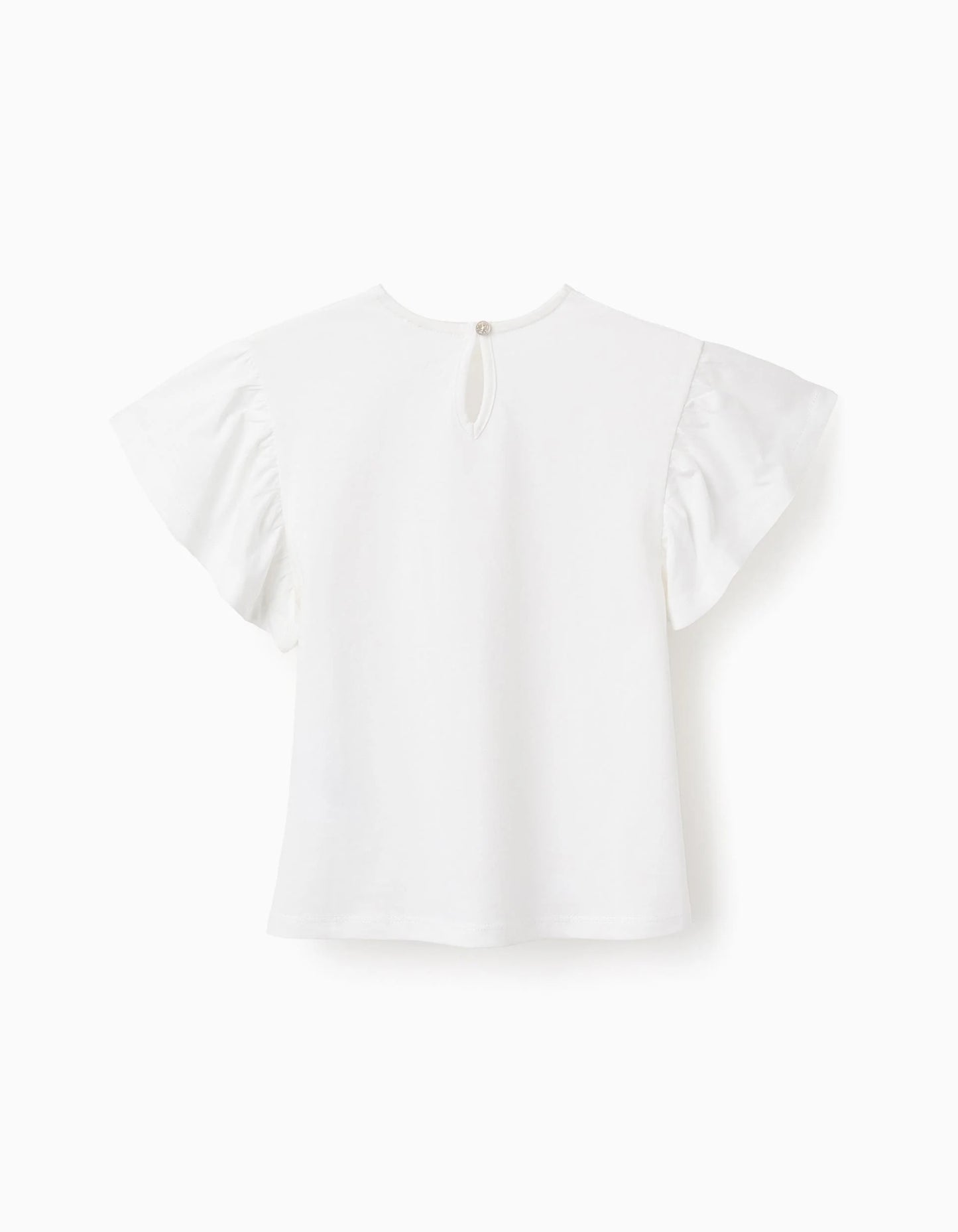 Cotton T-shirt with Crochet Detail for Girls, White