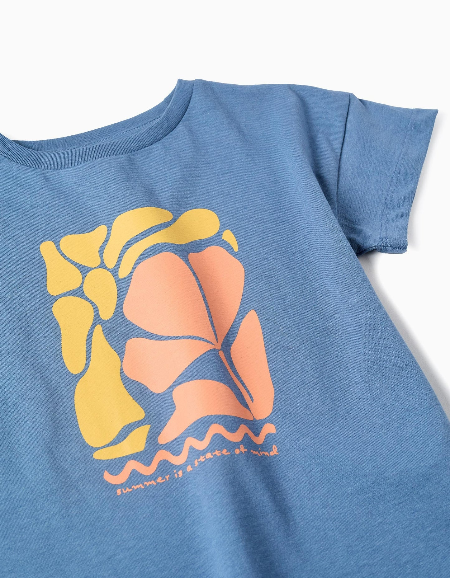 Cotton T-shirt with Print for Girls 'Summer', Blue