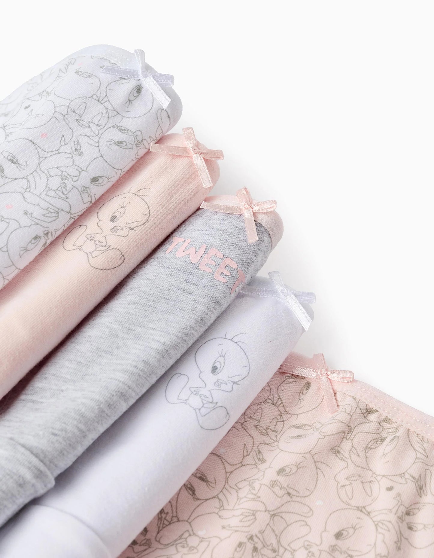Pack of 5 Briefs for Girls 'Tweety', White/Pink/Grey