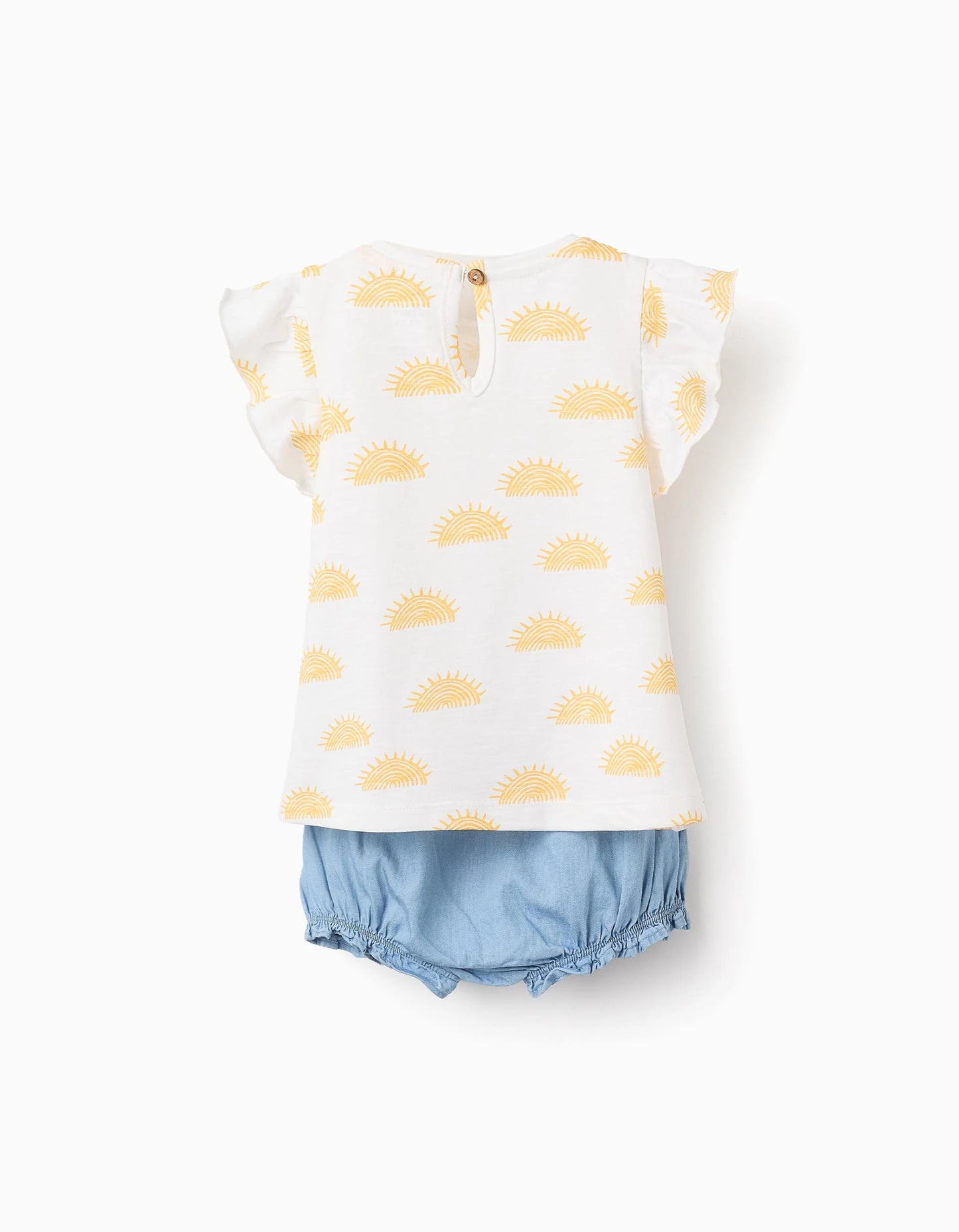 T-shirt + Cotton Shorts for Baby Girls 'Sun', White/Blue