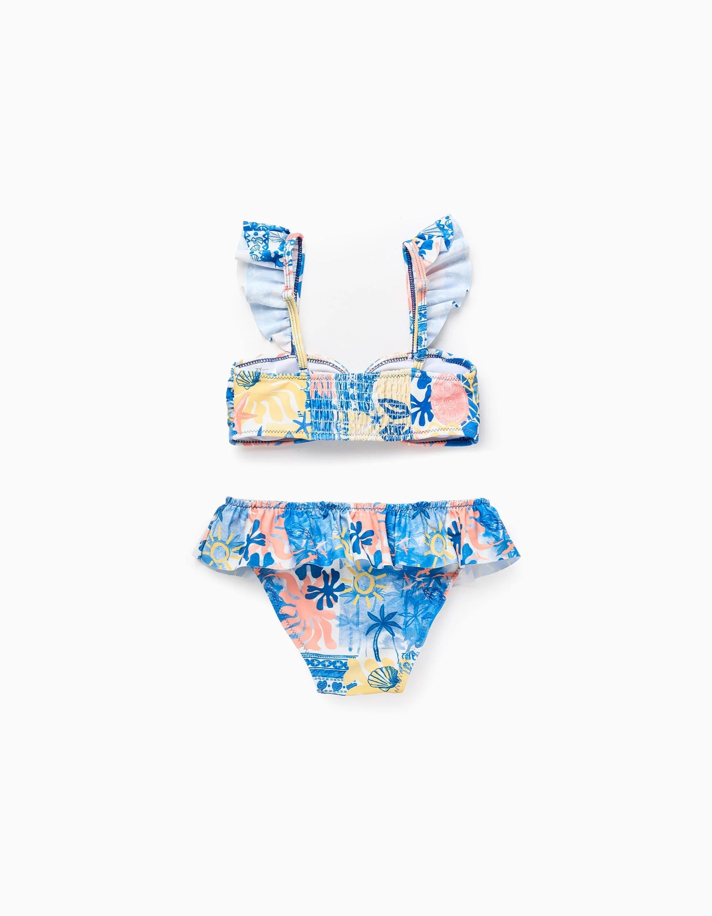 Printed Bikini with Ruffles and Bow for Girls, Blue