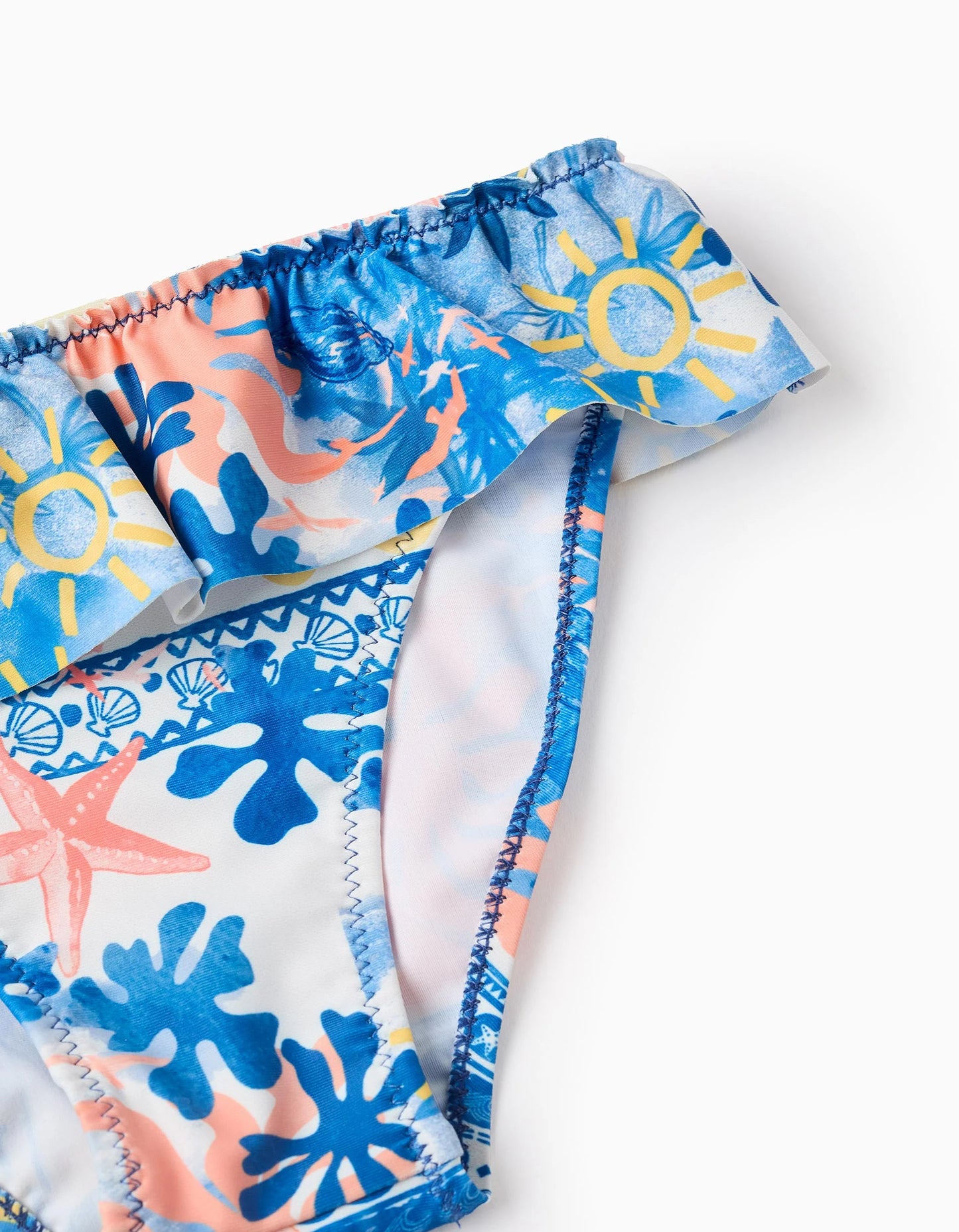 Printed Bikini with Ruffles and Bow for Girls, Blue
