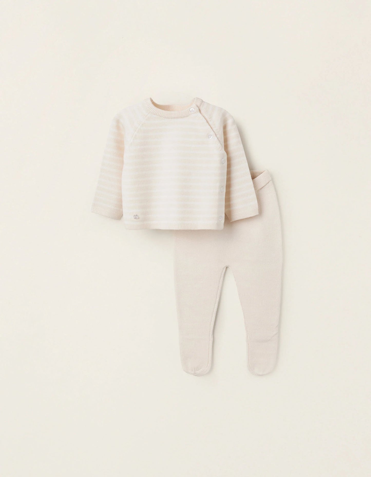 Striped Knitted Set for Newborns, Beige