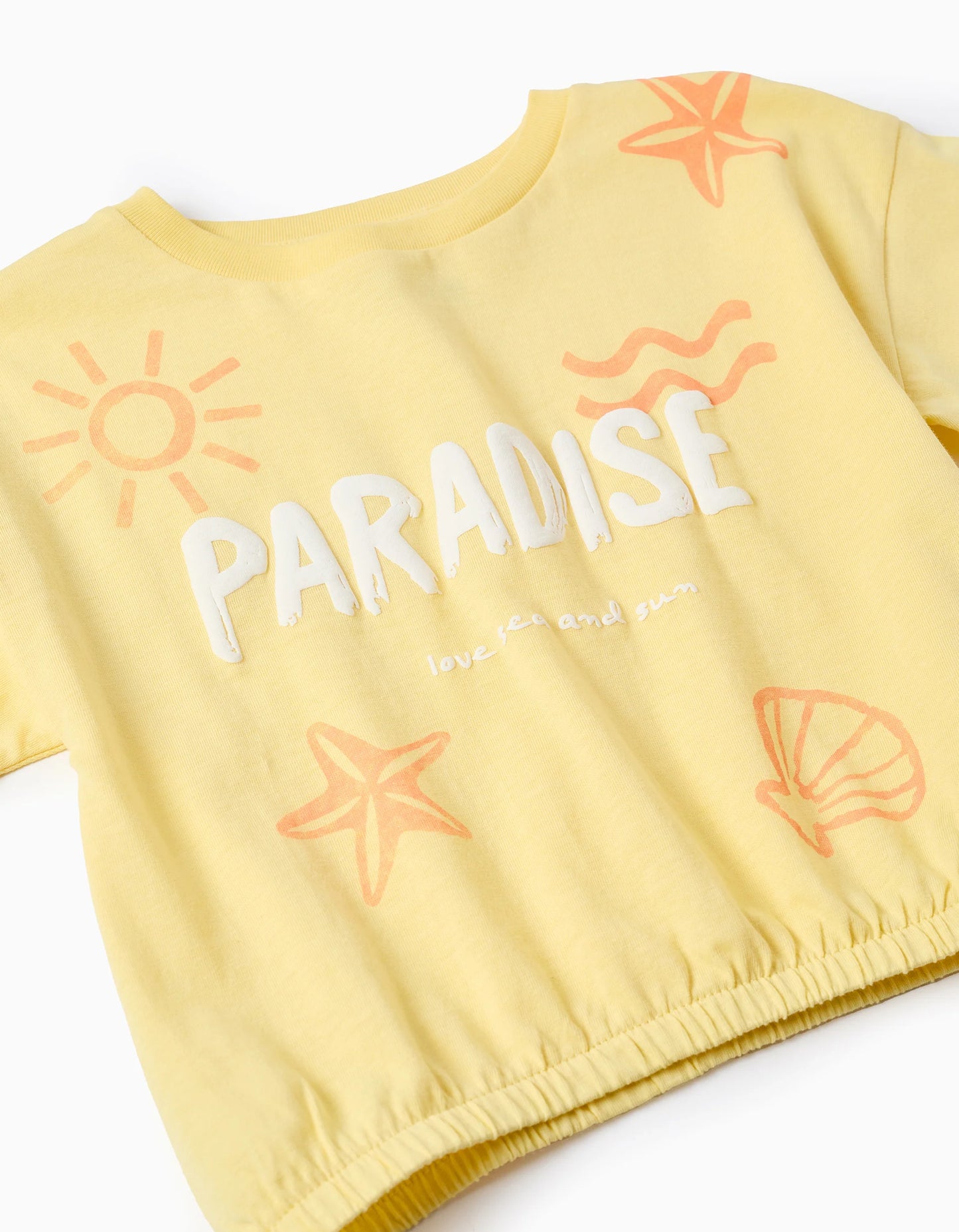 Cotton T-shirt with Elastic Hem for Girls 'Paradise', Yellow