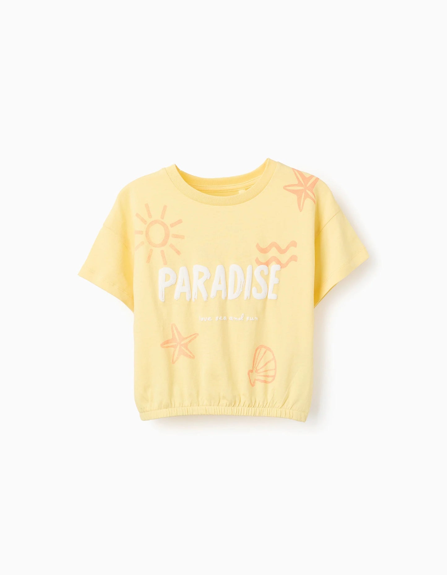 Cotton T-shirt with Elastic Hem for Girls 'Paradise', Yellow